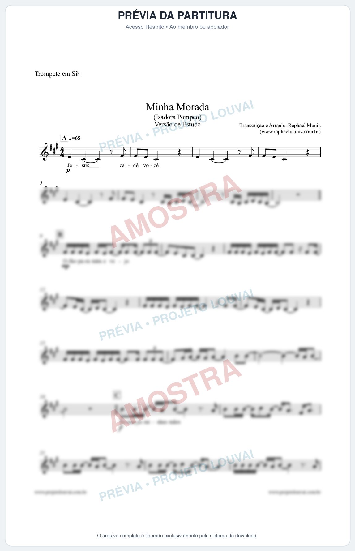 Prévia protegida da primeira página da partitura Partitura para Trompete - Minha Morada (Versão de Estudo) - Isadora Pompeo
