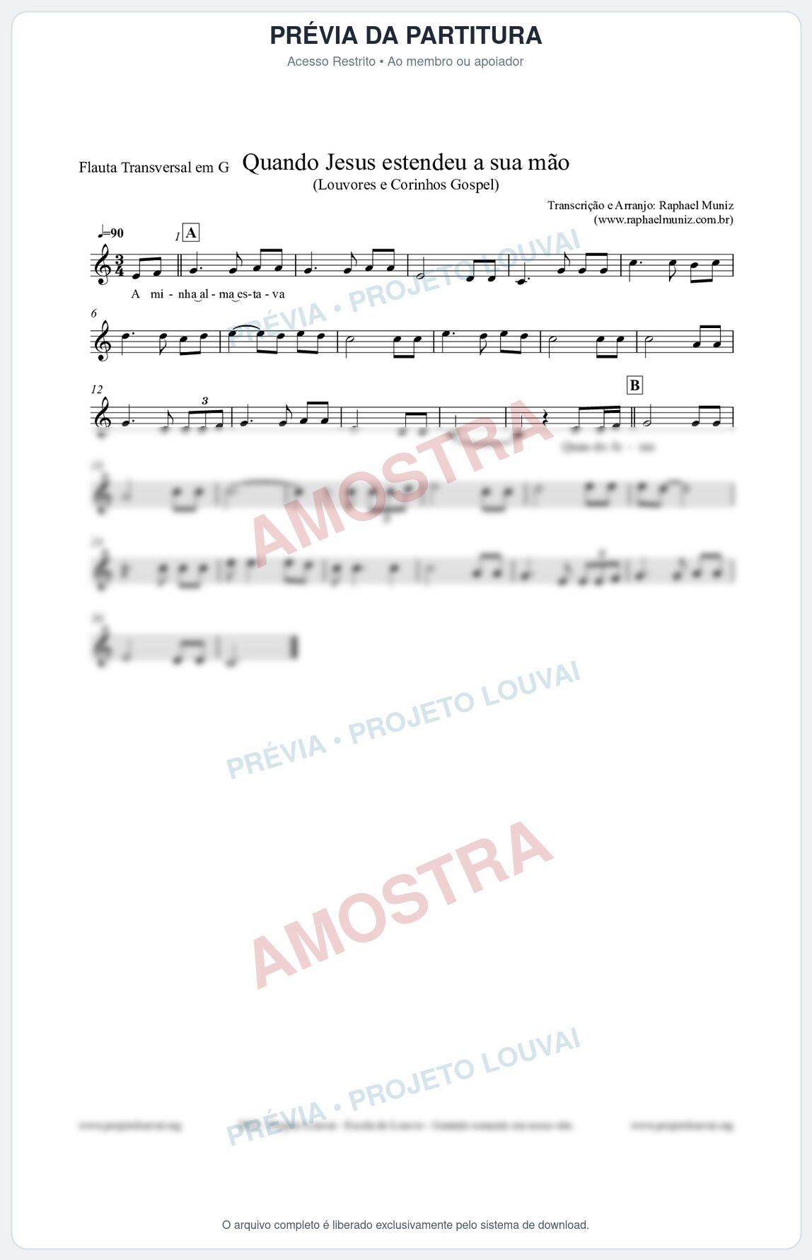 Prévia protegida da primeira página da partitura Partitura para Flauta Transversal em G - Quando Jesus estendeu a sua mão - Louvores e Corinhos Gospel