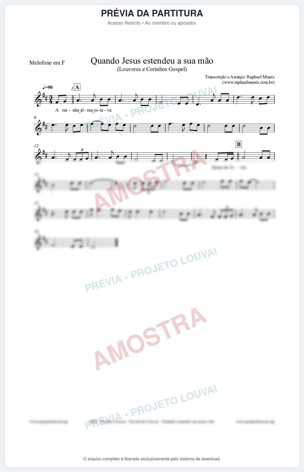 Prévia protegida da primeira página da partitura Partitura para Melofone em F - Quando Jesus estendeu a sua mão - Louvores e Corinhos Gospel