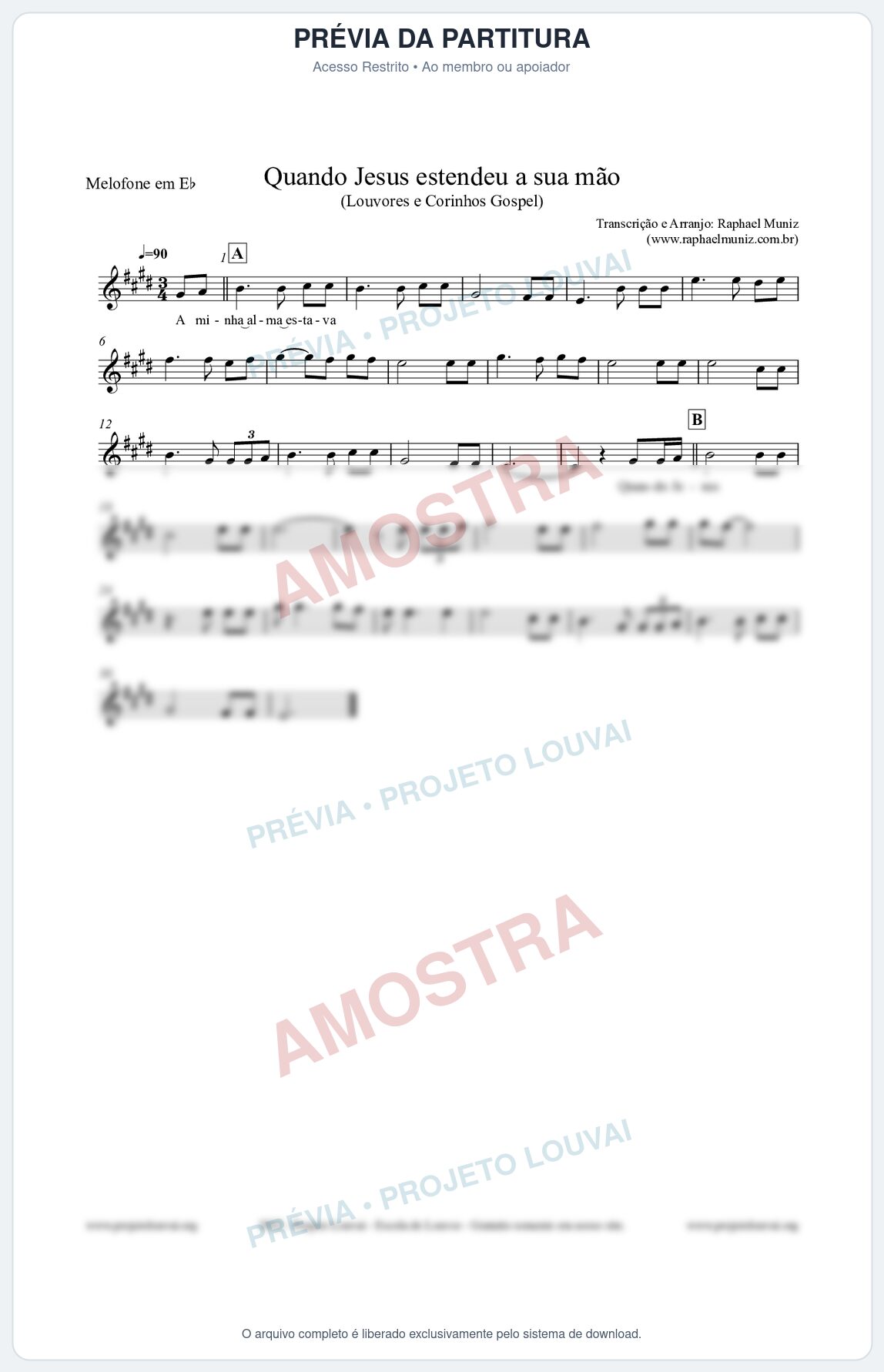 Prévia protegida da primeira página da partitura Partitura para Melofone em Eb - Quando Jesus estendeu a sua mão - Louvores e Corinhos Gospel