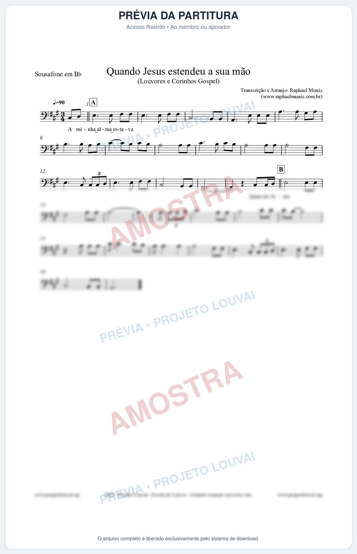 Prévia protegida da primeira página da partitura Partitura para Sousafone em Bb - Quando Jesus estendeu a sua mão - Louvores e Corinhos Gospel