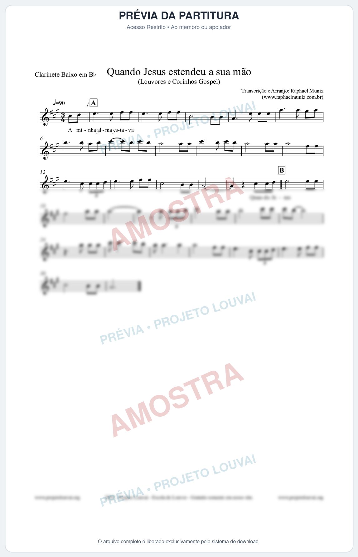 Prévia protegida da primeira página da partitura Partitura para Clarinete Baixo em Bb - Quando Jesus estendeu a sua mão - Louvores e Corinhos Gospel