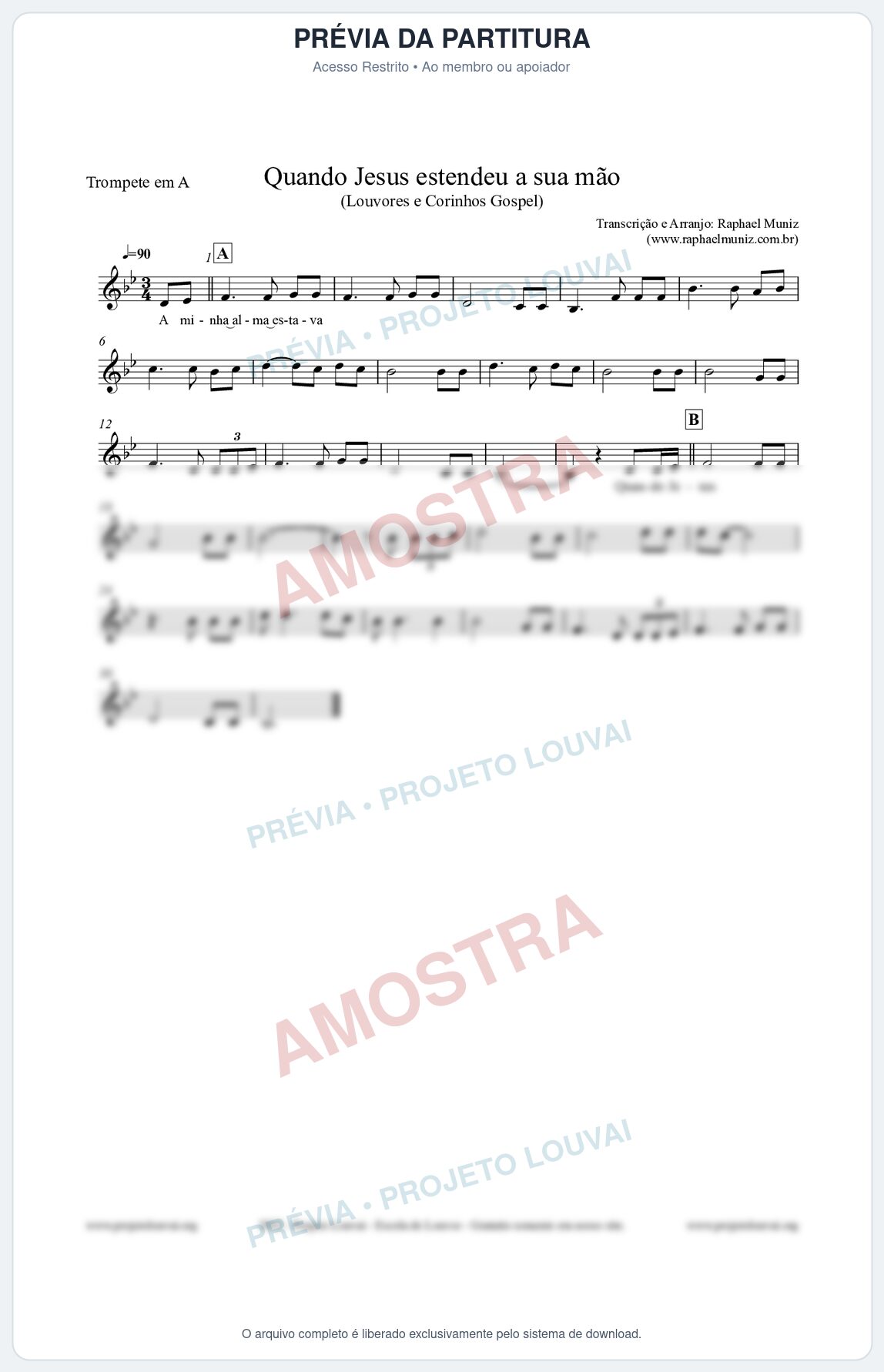 Prévia protegida da primeira página da partitura Partitura para Trompete em A - Quando Jesus estendeu a sua mão - Louvores e Corinhos Gospel