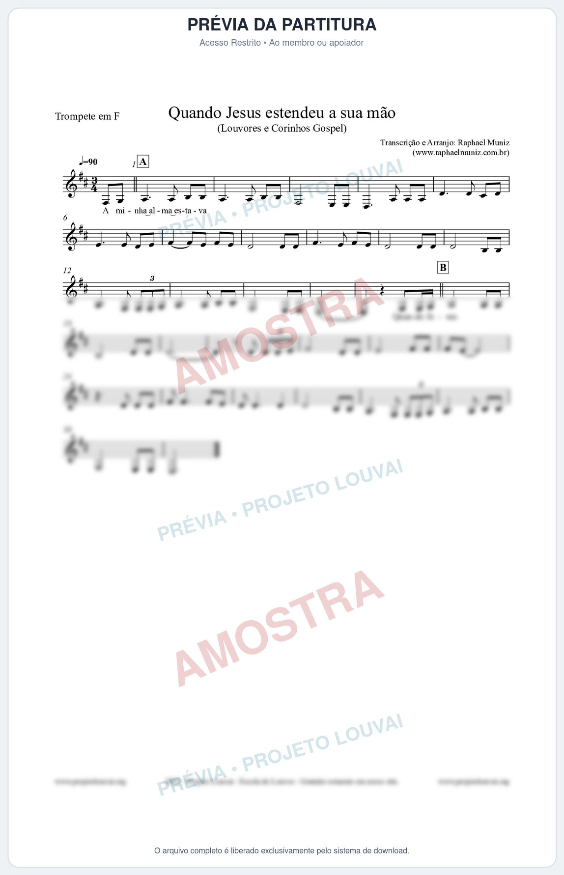 Prévia protegida da primeira página da partitura Partitura para Trompete em F - Quando Jesus estendeu a sua mão - Louvores e Corinhos Gospel