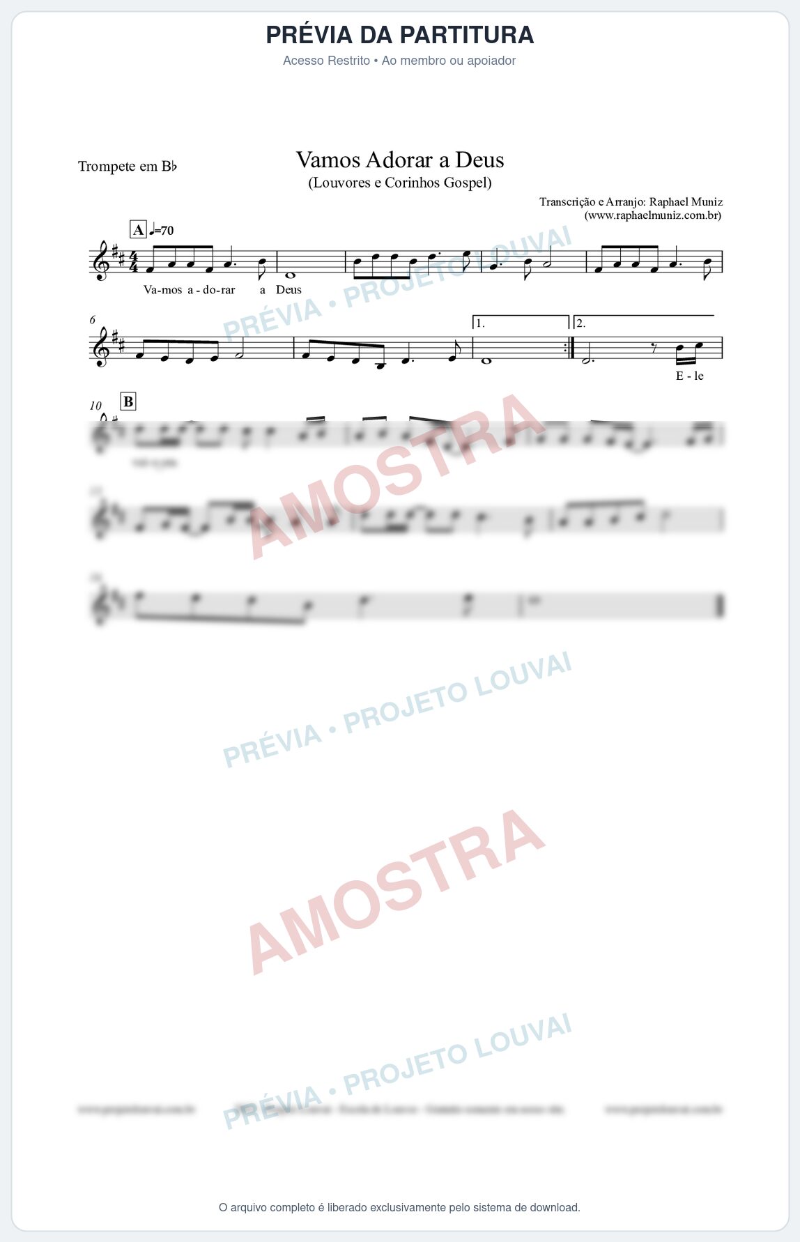 Prévia protegida da primeira página da partitura Partitura para Trompete em Bb - Vamos Adorar a Deus - Louvores e Corinhos Gospel