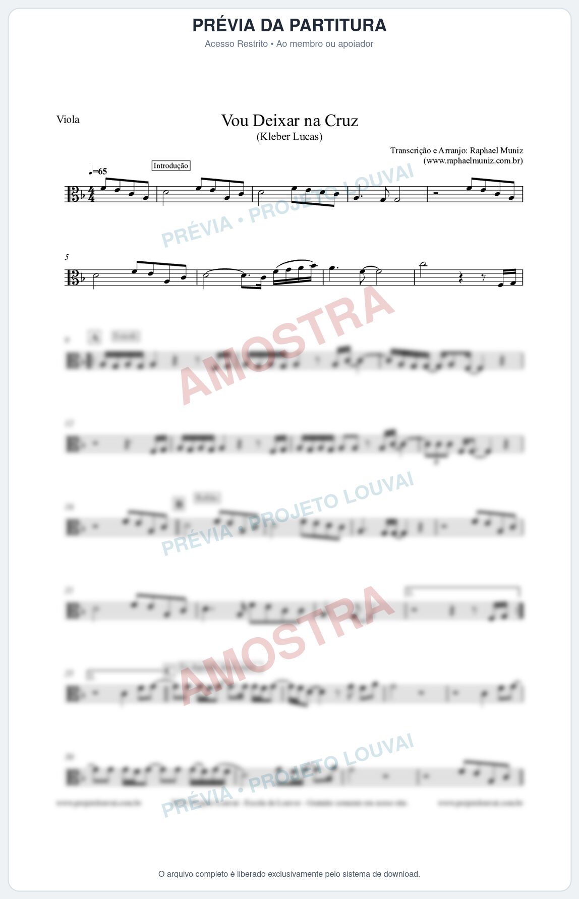 Prévia protegida da primeira página da partitura Partitura para Viola - Vou Deixar na Cruz - Kleber Lucas