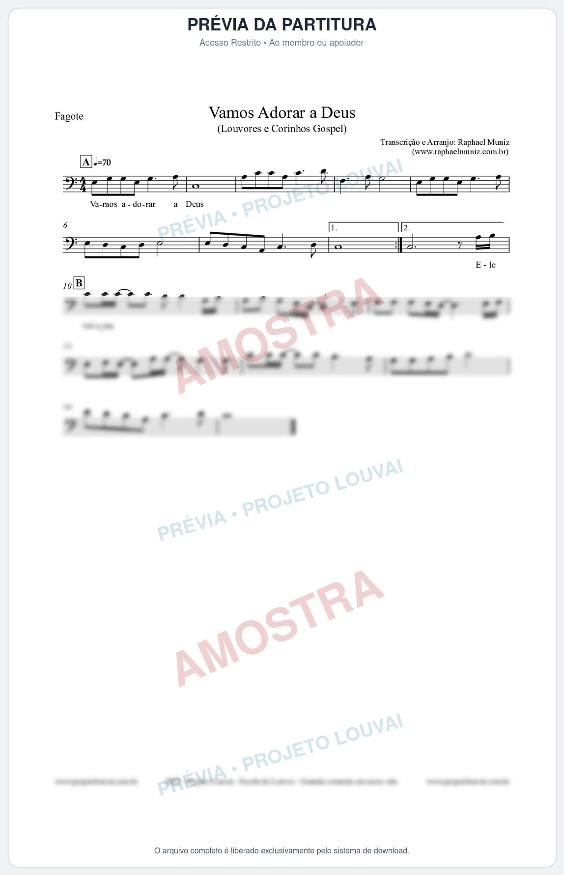 Prévia protegida da primeira página da partitura Partitura para Fagote - Vamos Adorar a Deus - Louvores e Corinhos Gospel