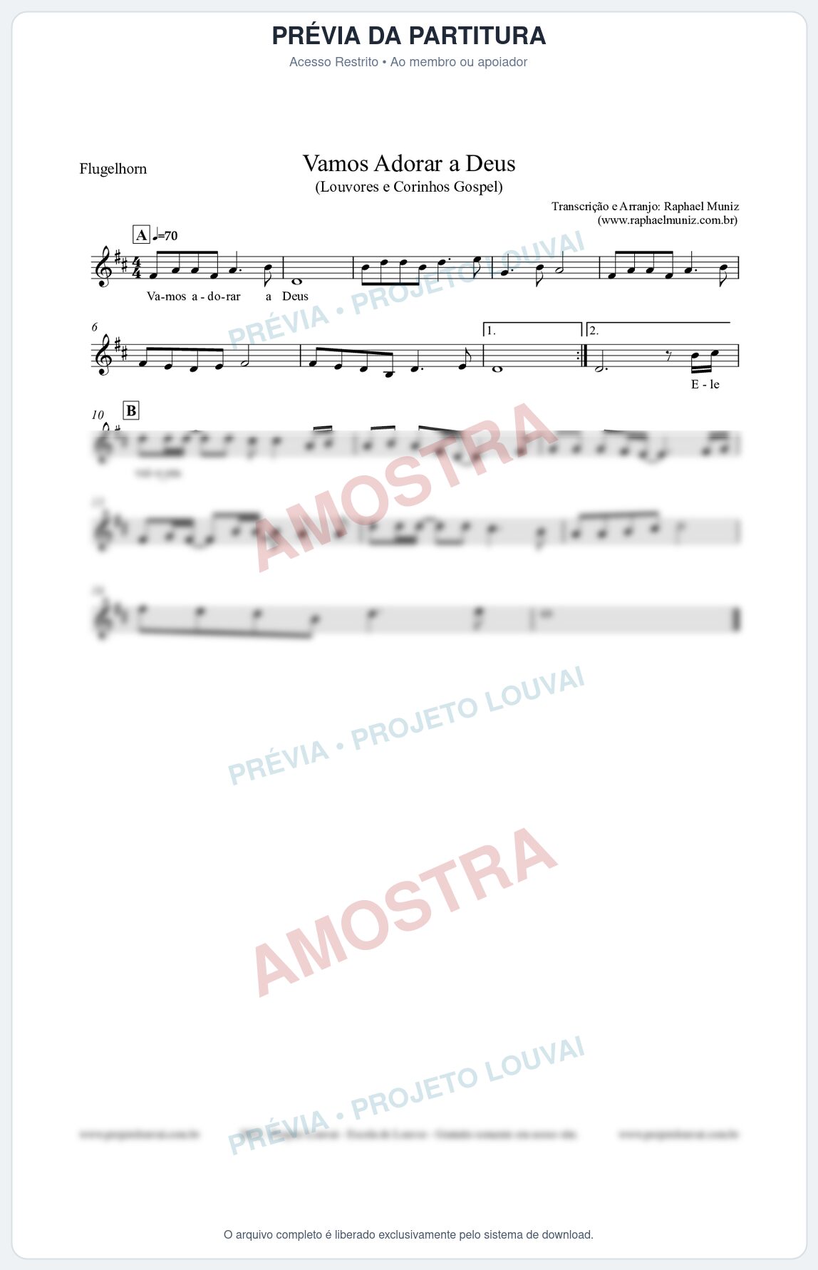Prévia protegida da primeira página da partitura Partitura para Flugelhorn - Vamos Adorar a Deus - Louvores e Corinhos Gospel