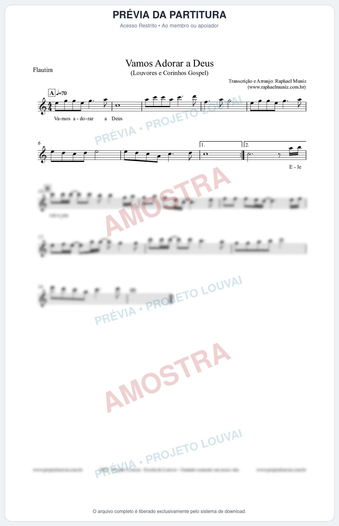 Prévia protegida da primeira página da partitura Partitura para Flautim - Vamos Adorar a Deus - Louvores e Corinhos Gospel