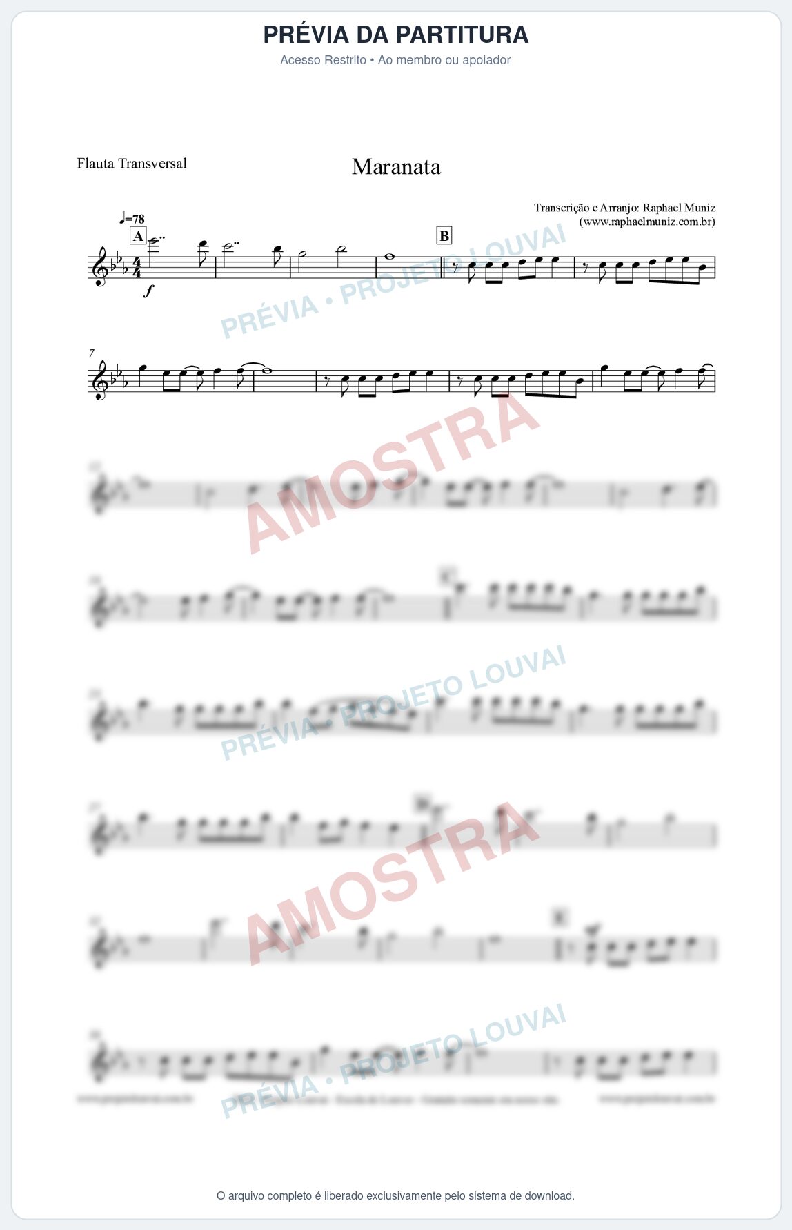 Prévia protegida da primeira página da partitura Partitura para Flauta Transversal - Maranata  - Ministério Avivah