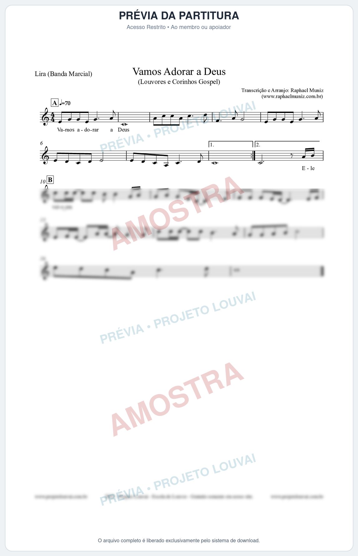 Prévia protegida da primeira página da partitura Partitura para Lira (Banda Marcial) - Vamos Adorar a Deus - Louvores e Corinhos Gospel