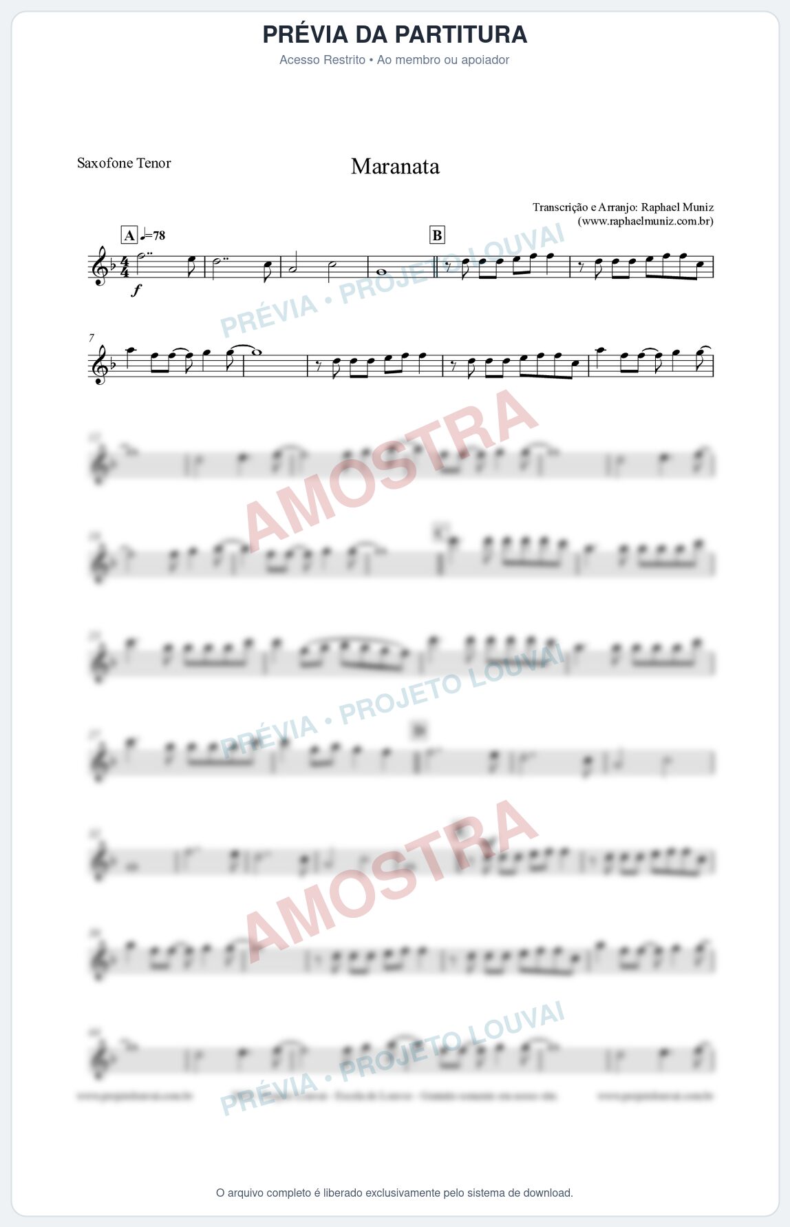 Prévia protegida da primeira página da partitura Partitura para Sax Tenor - Maranata - Ministério Avivah