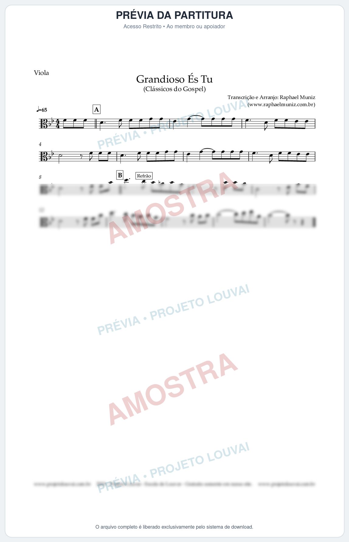 Prévia protegida da primeira página da partitura Partitura para Viola - Grandiosos És Tu - Harpa Cristã nº 526 - Clássicos do Gospel