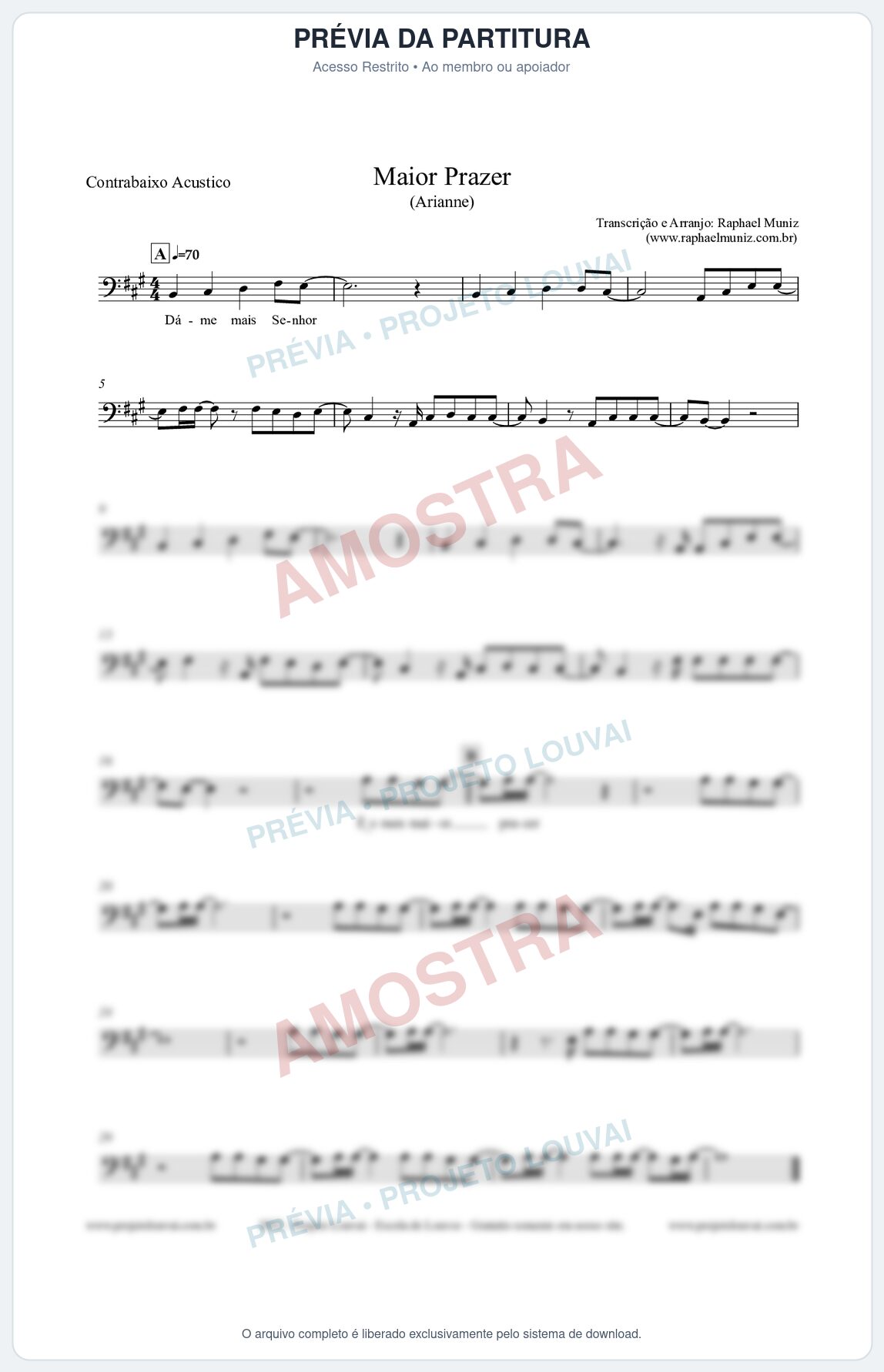 Prévia protegida da primeira página da partitura Partitura para Contrabaixo Acústico - Maior Prazer - Arianne