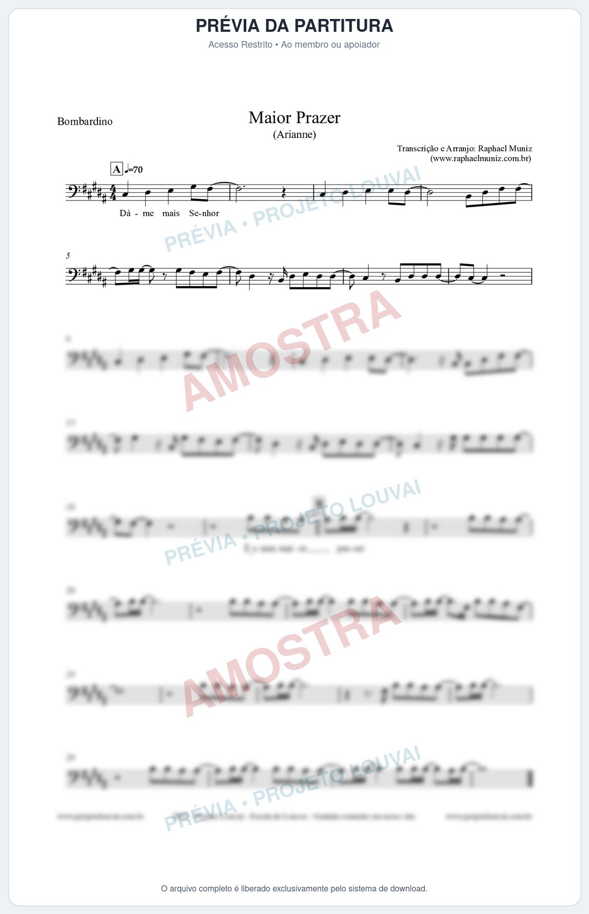 Prévia protegida da primeira página da partitura Partitura para Bombardino - Maior Prazer - Arianne