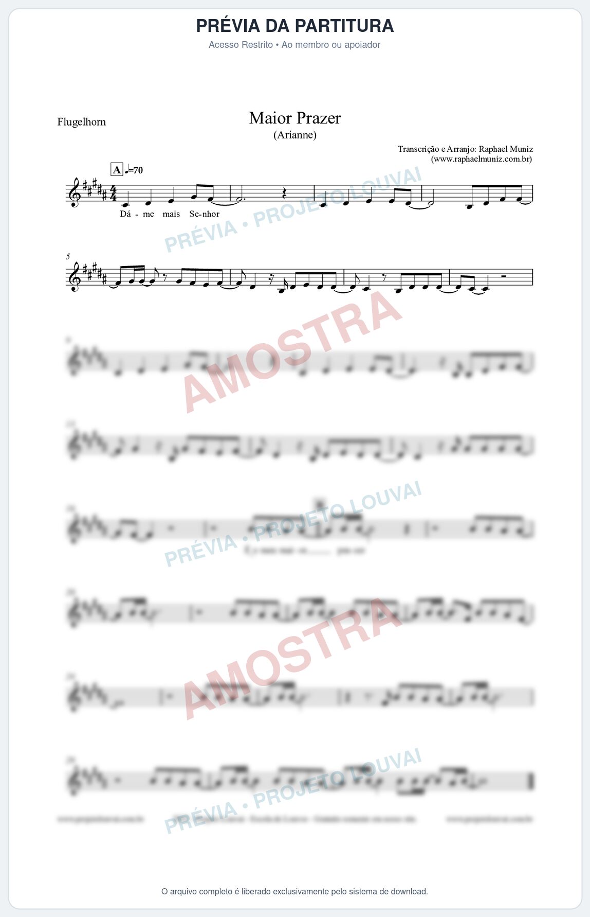 Prévia protegida da primeira página da partitura Partitura para Flugelhorn - Maior Prazer - Arianne