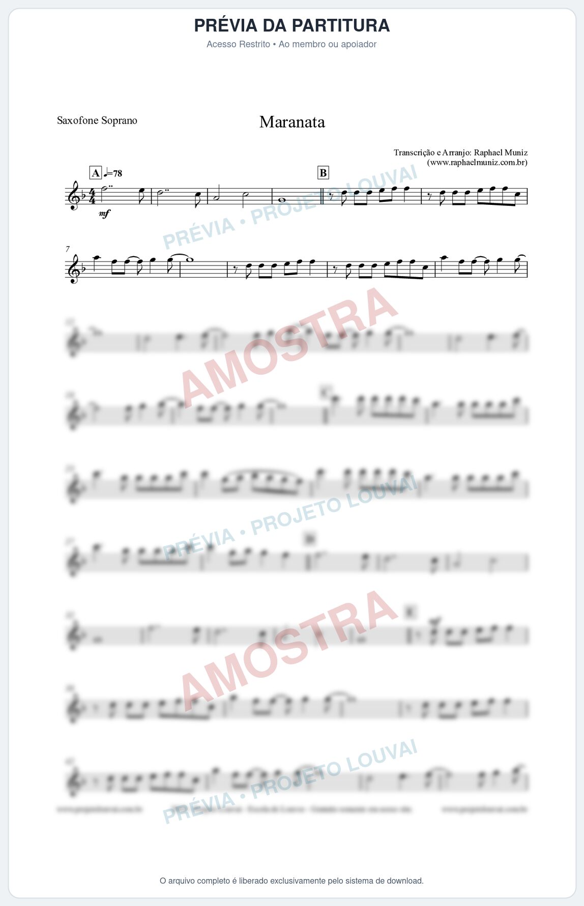 Prévia protegida da primeira página da partitura Partitura para Sax Soprano - Maranata - Ministério Avivah