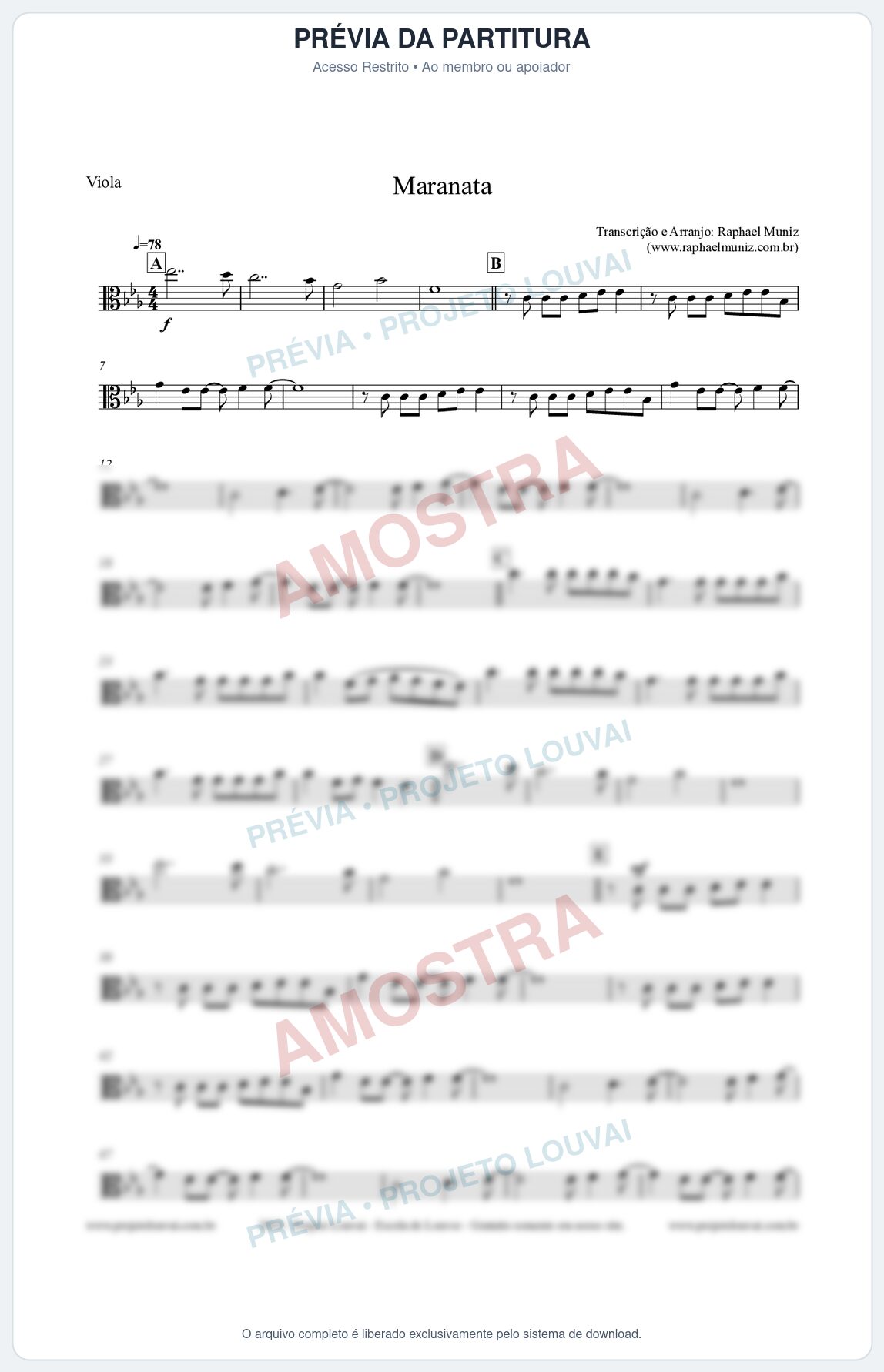 Prévia protegida da primeira página da partitura Partitura para Viola - Maranata - Avivah