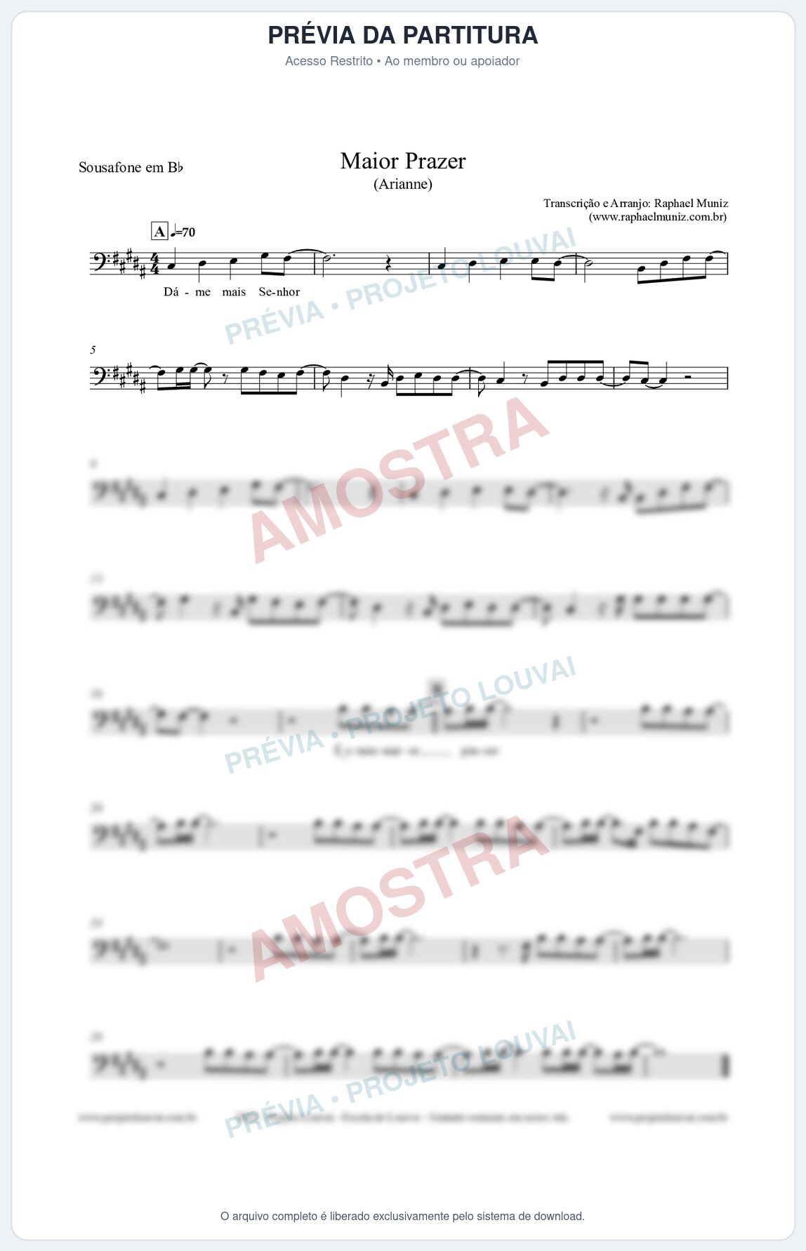 Prévia protegida da primeira página da partitura Partitura para Sousafone em Bb - Maior Prazer - Arianne