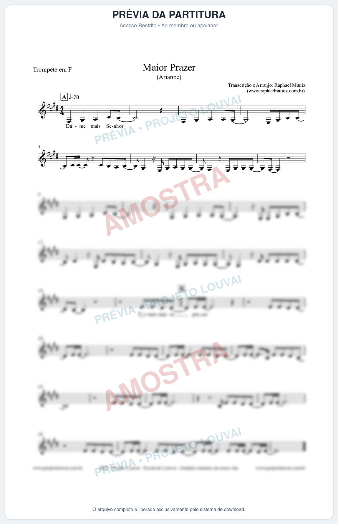 Prévia protegida da primeira página da partitura Partitura para Trompete em F - Maior Prazer - Arianne