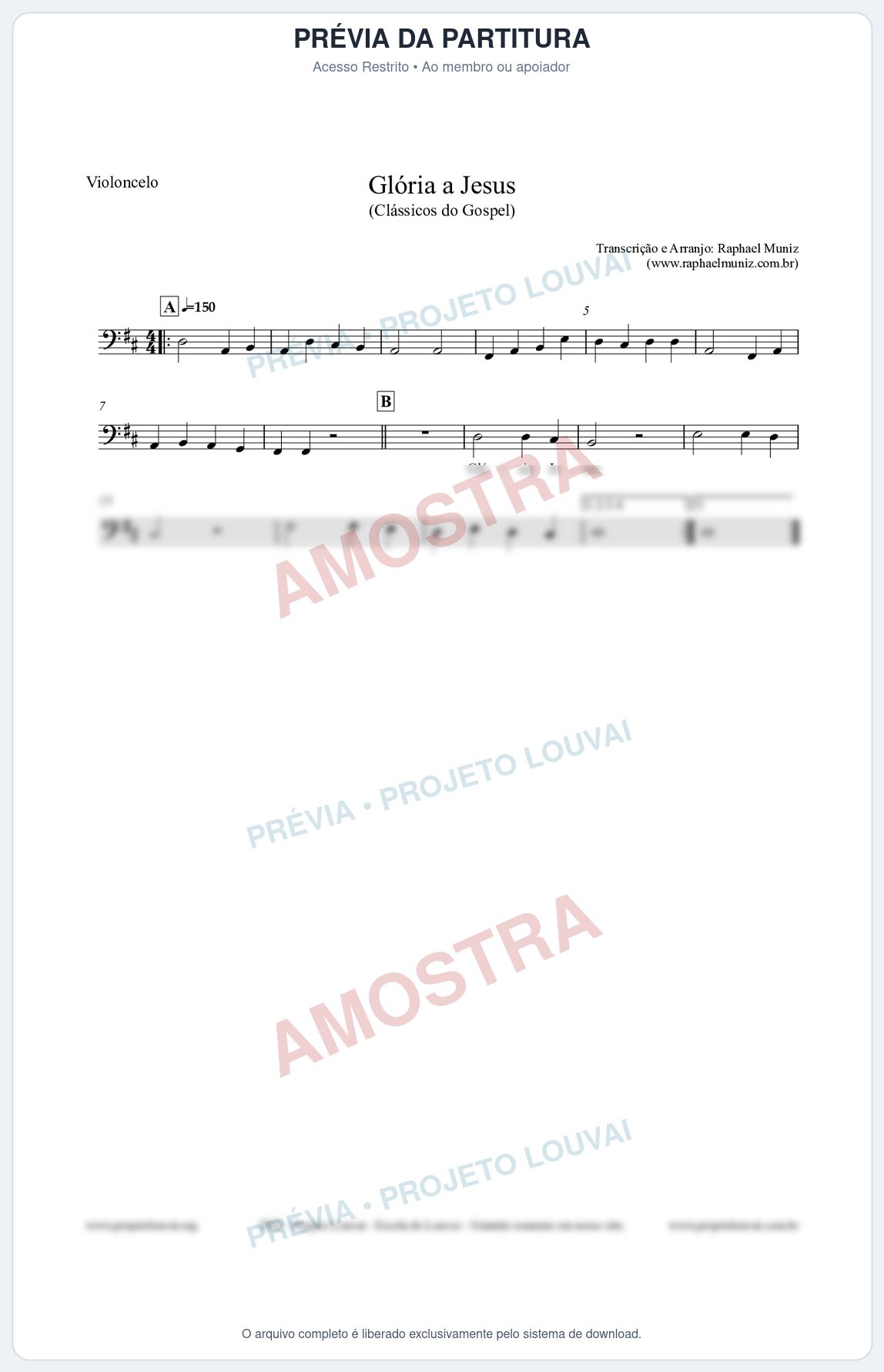 Prévia protegida da primeira página da partitura Partitura para Violoncelo - Glória a Jesus - Harpa Cristã nº23 - Clássicos do Gospel