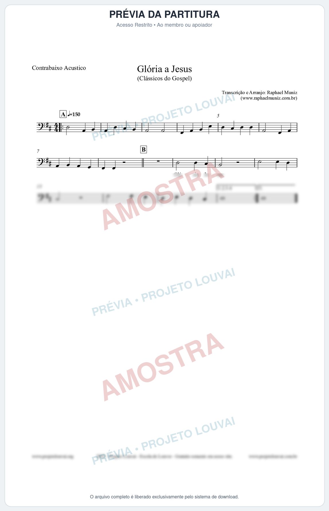 Prévia protegida da primeira página da partitura Partitura para Contrabaixo Acústico - Glória a Jesus - Harpa Cristã nº23 - Clássicos do Gospel
