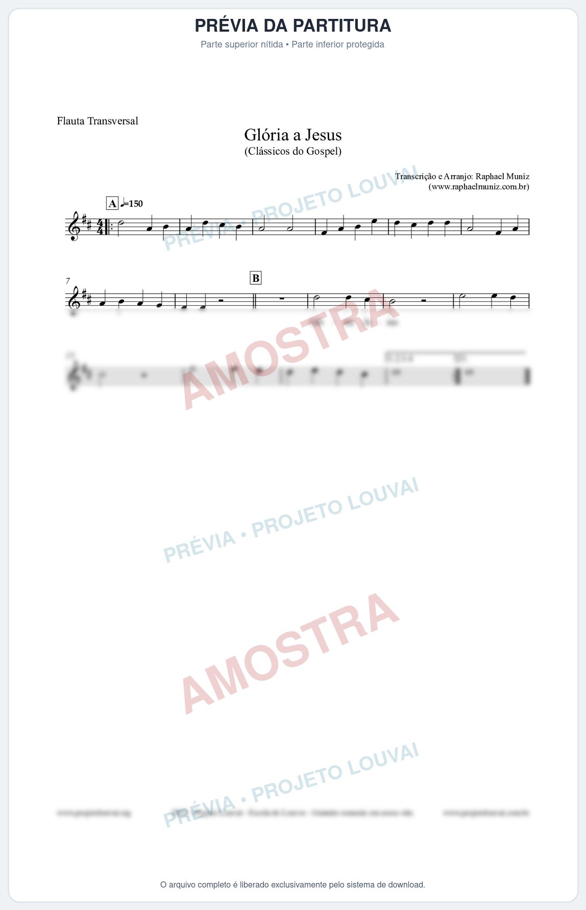Prévia protegida da primeira página da partitura Partitura para Flauta Transversal - Glória a Jesus - Harpa Cristã nº23 - Clássicos do Gospel