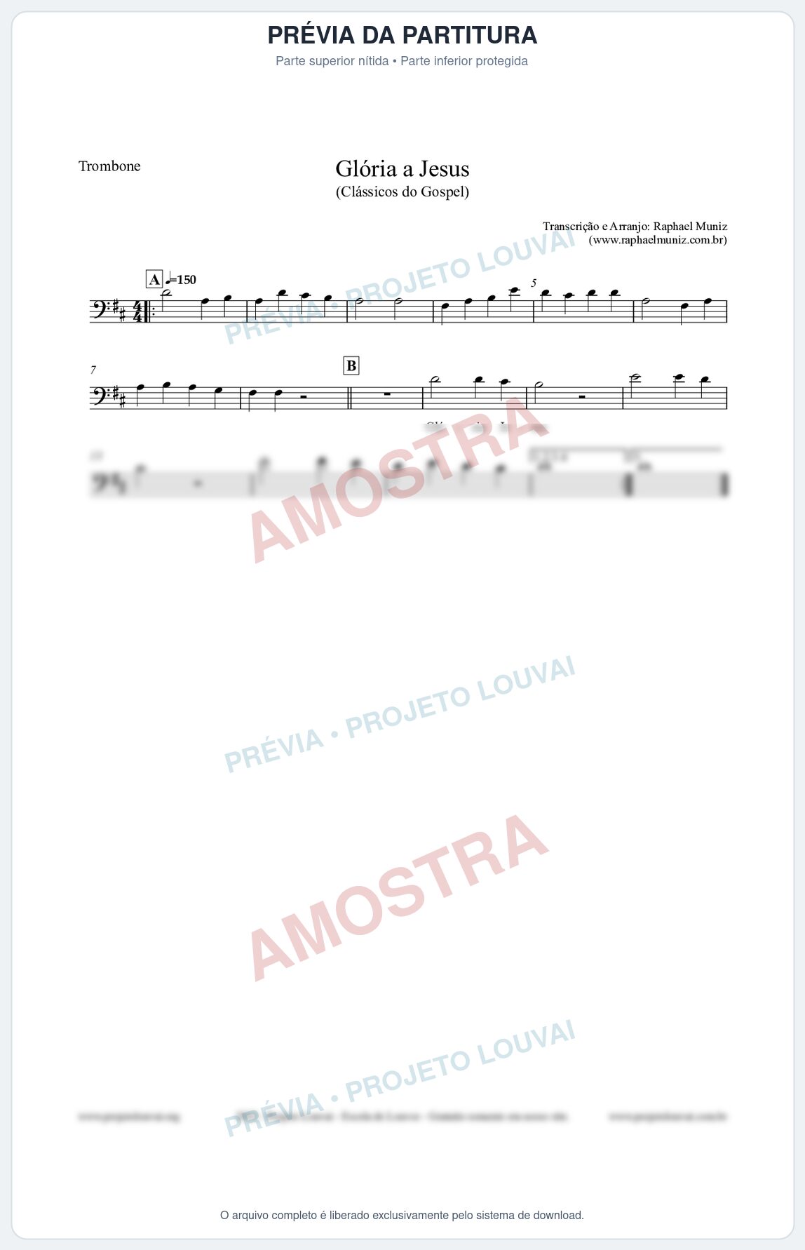 Prévia protegida da primeira página da partitura Partitura para Trombone - Glória a Jesus - Harpa Cristã nº23 - Clássicos do Gospel
