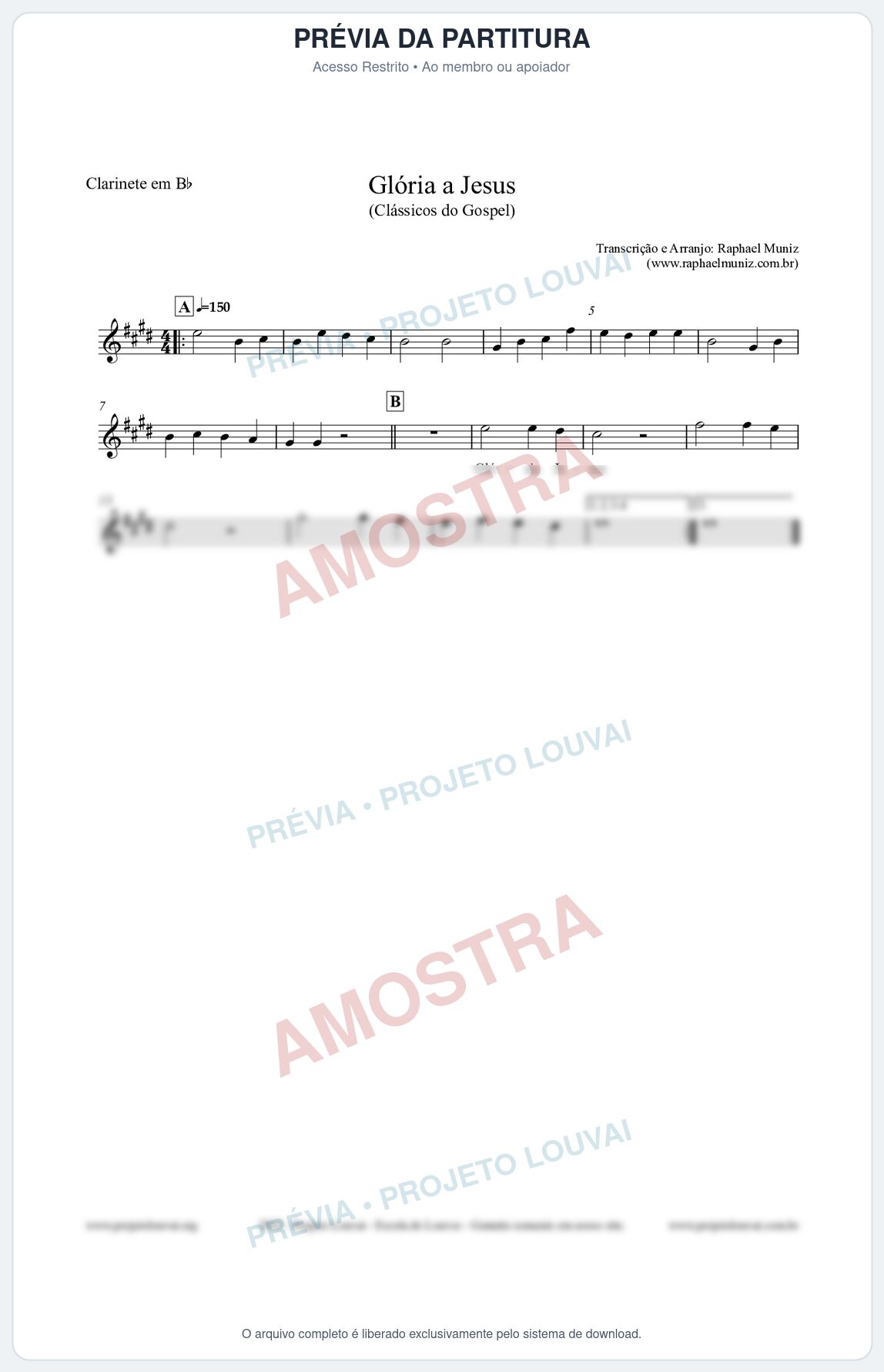 Prévia protegida da primeira página da partitura Partitura para Clarinete em Bb - Glória a Jesus - Harpa Cristã nº23 - Clássicos do Gospel