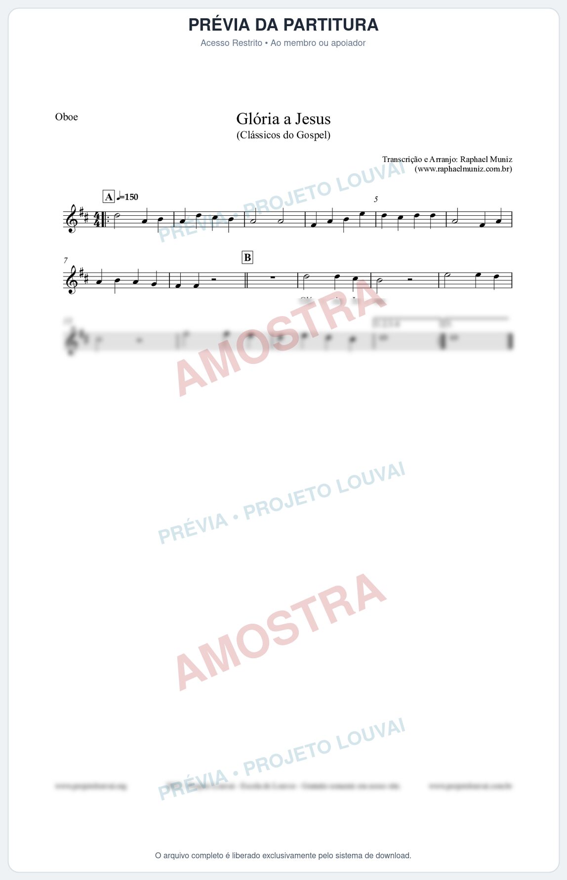 Prévia protegida da primeira página da partitura Partitura para Oboé - Glória a Jesus - Harpa Cristã nº23 - Clássicos do Gospel