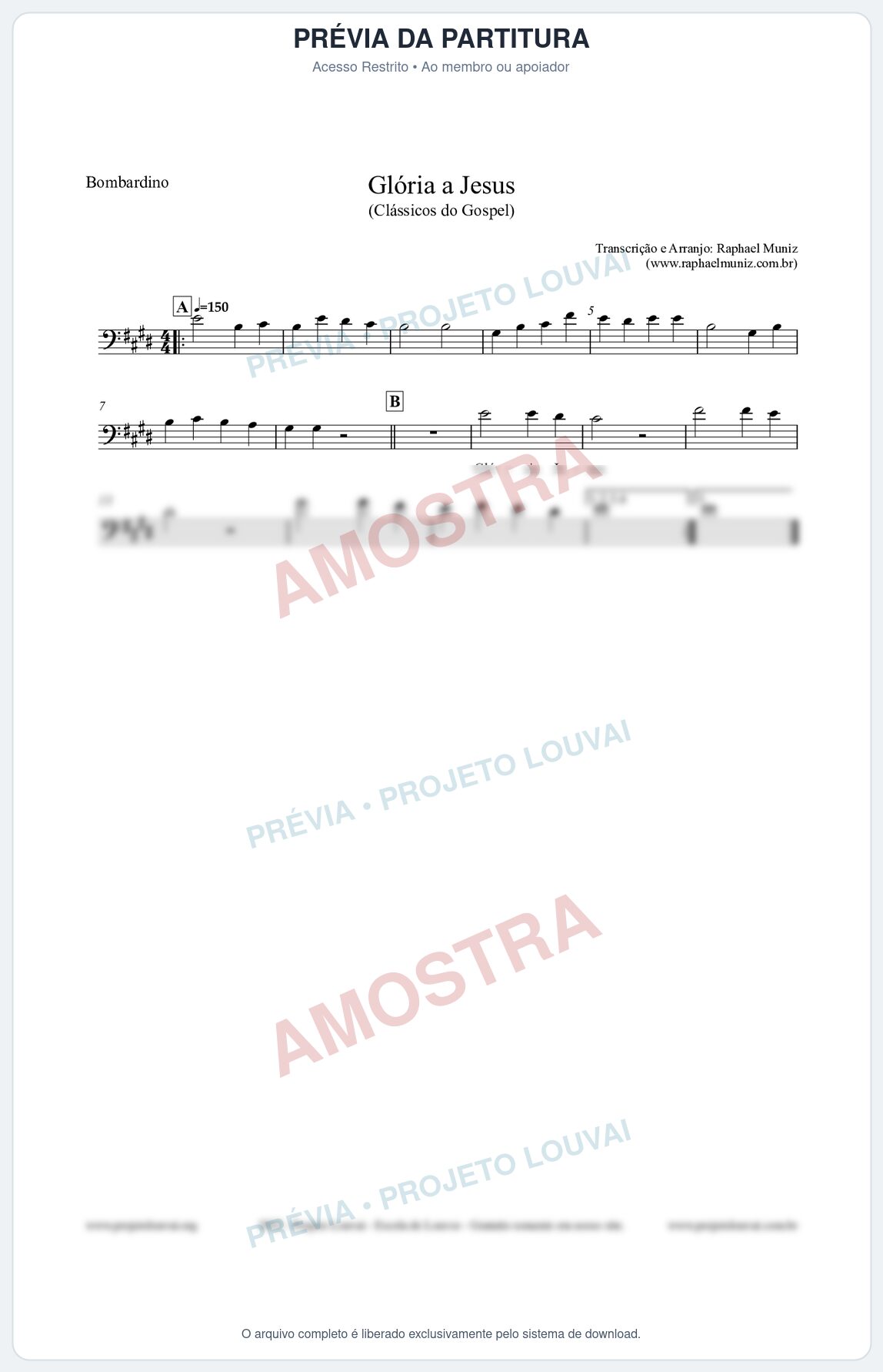 Prévia protegida da primeira página da partitura Partitura para Bombardino - Glória a Jesus - Harpa Cristã nº23 - Clássicos do Gospel