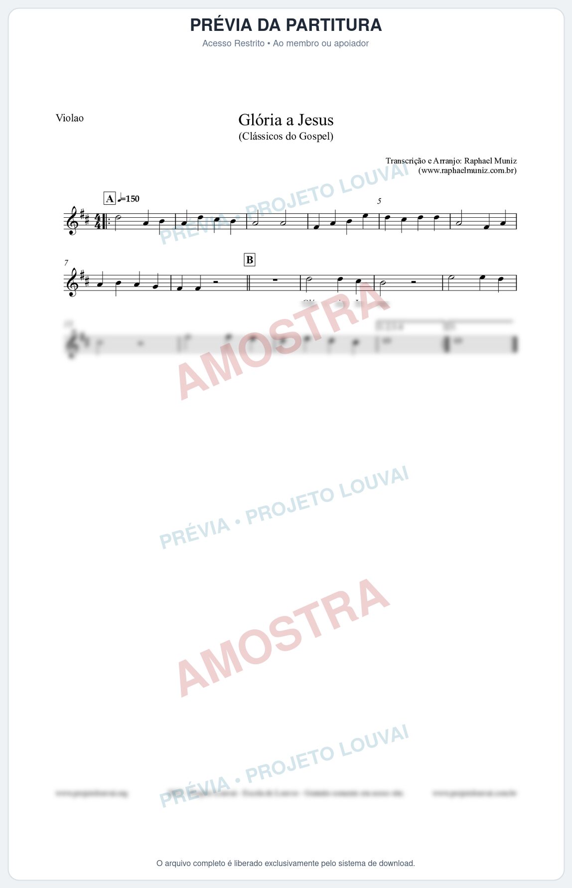 Prévia protegida da primeira página da partitura Partitura para Violão - Glória a Jesus - Harpa Cristã nº23 - Clássicos do Gospel