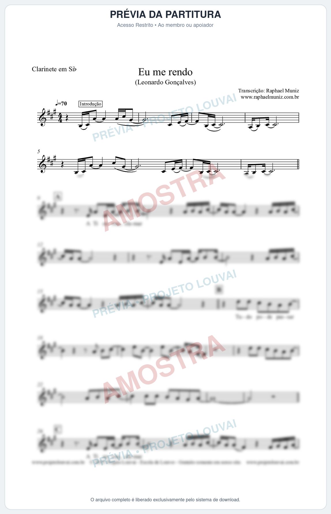 Prévia protegida da primeira página da partitura Partitura para Clarinete - Eu me rendo - Leonardo Gonçalves