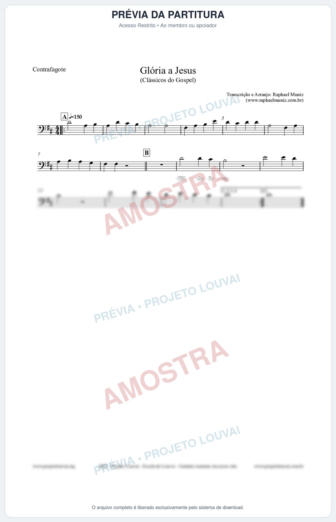 Prévia protegida da primeira página da partitura Partitura para Contrafagote - Glória a Jesus - Harpa Cristã nº23 - Clássicos do Gospel