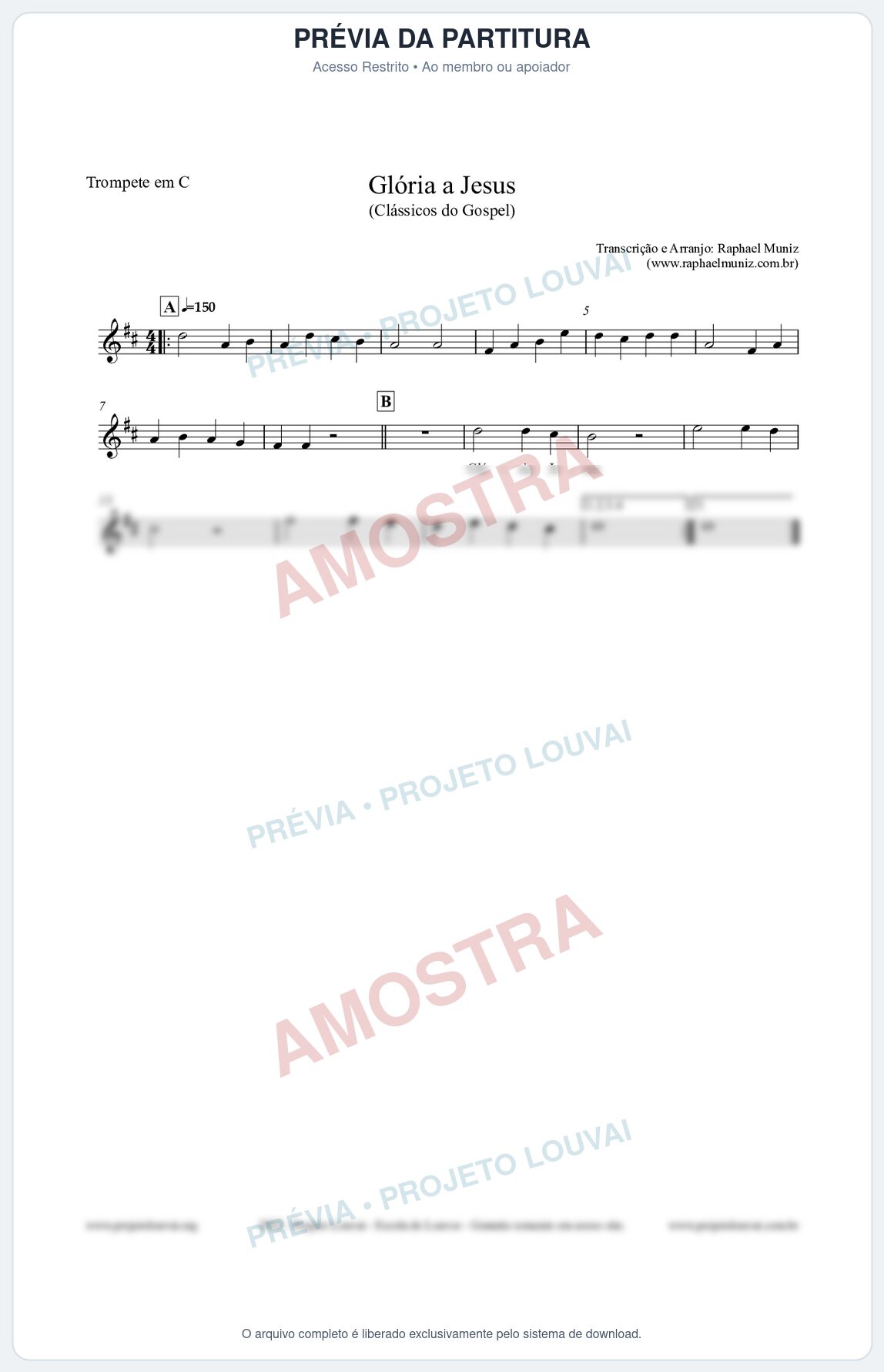 Prévia protegida da primeira página da partitura Partitura para Trompete em C - Glória a Jesus - Harpa Cristã nº23 - Clássicos do Gospel
