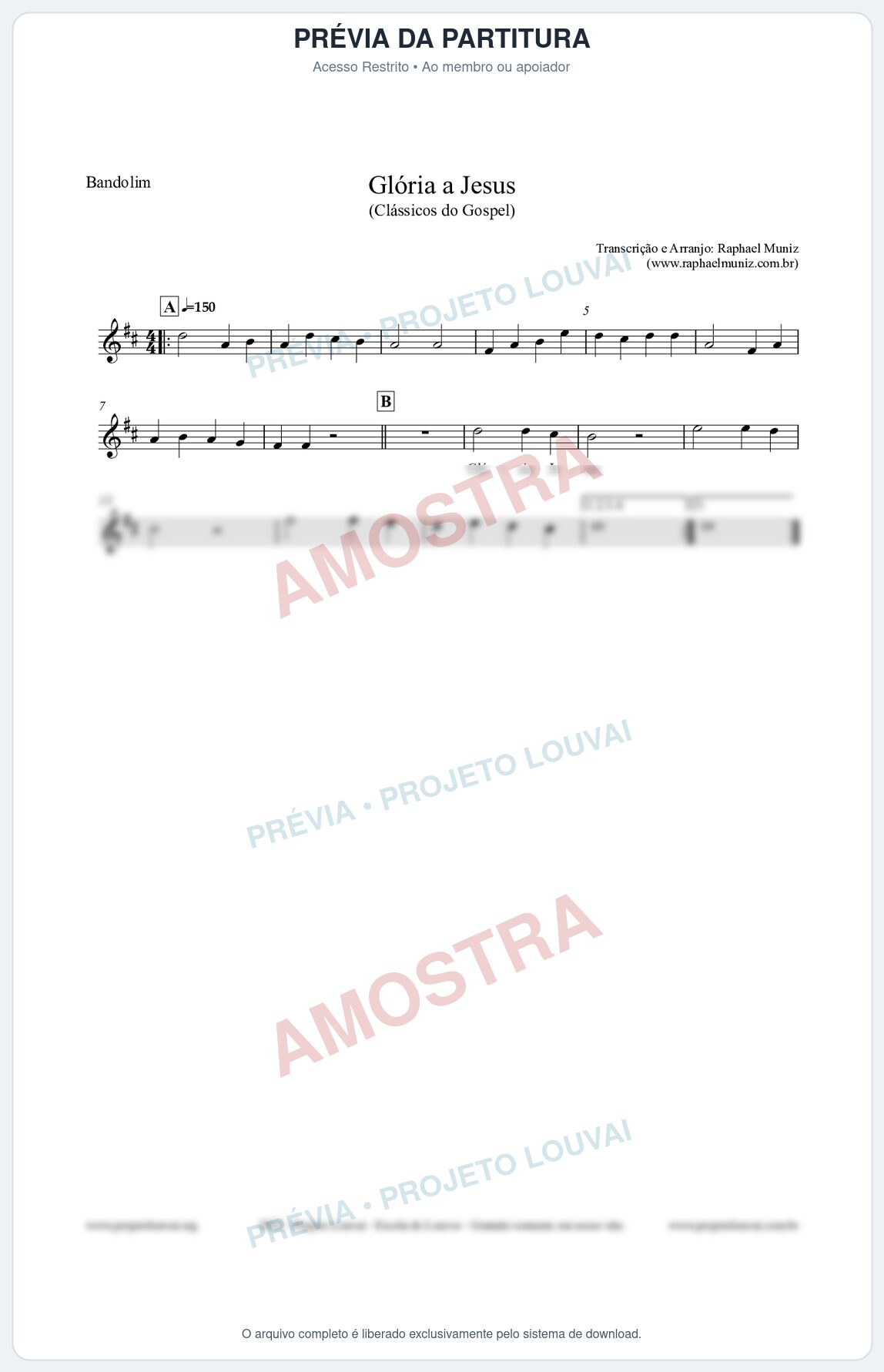 Prévia protegida da primeira página da partitura Partitura para Bandolim - Glória a Jesus - Harpa Cristã nº23 - Clássicos do Gospel