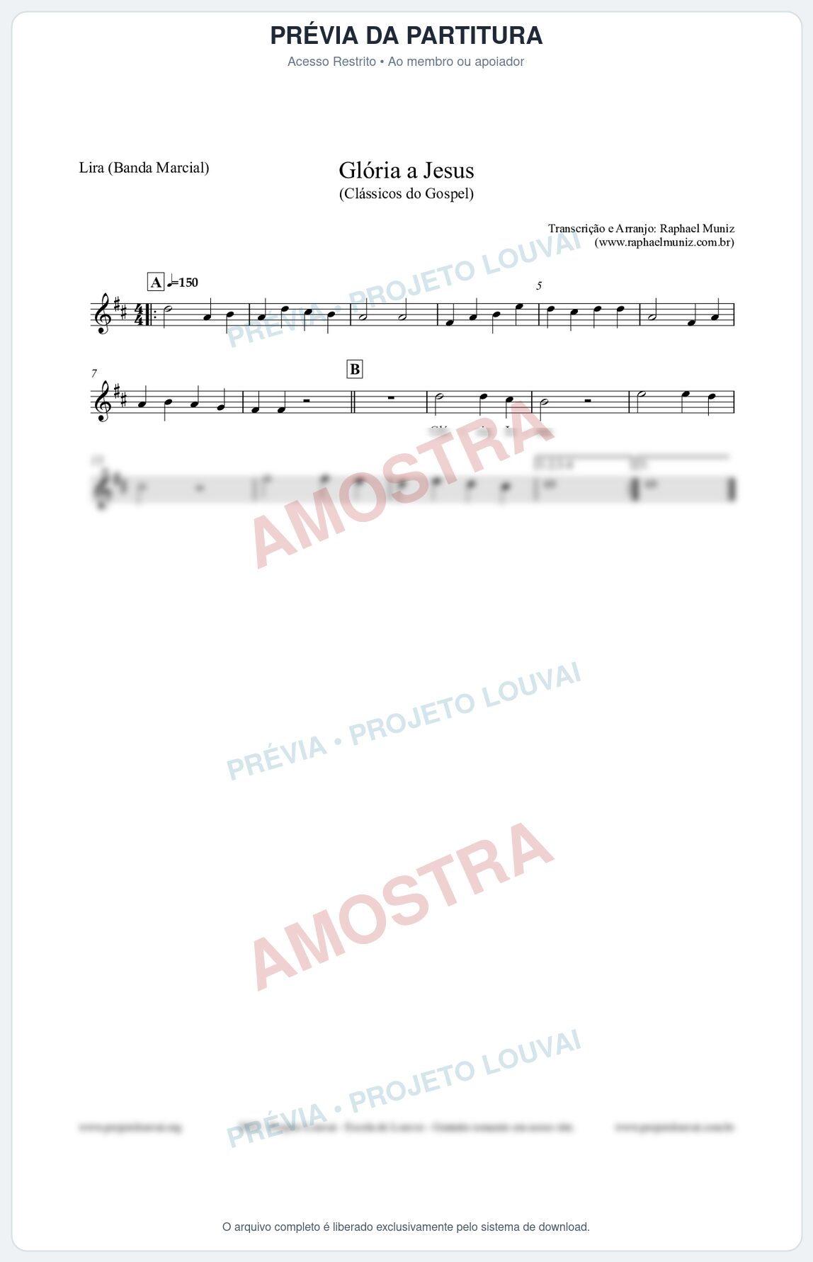 Prévia protegida da primeira página da partitura Partitura para Lira (Banda Marcial) - Glória a Jesus - Harpa Cristã nº23 - Clássicos do Gospel