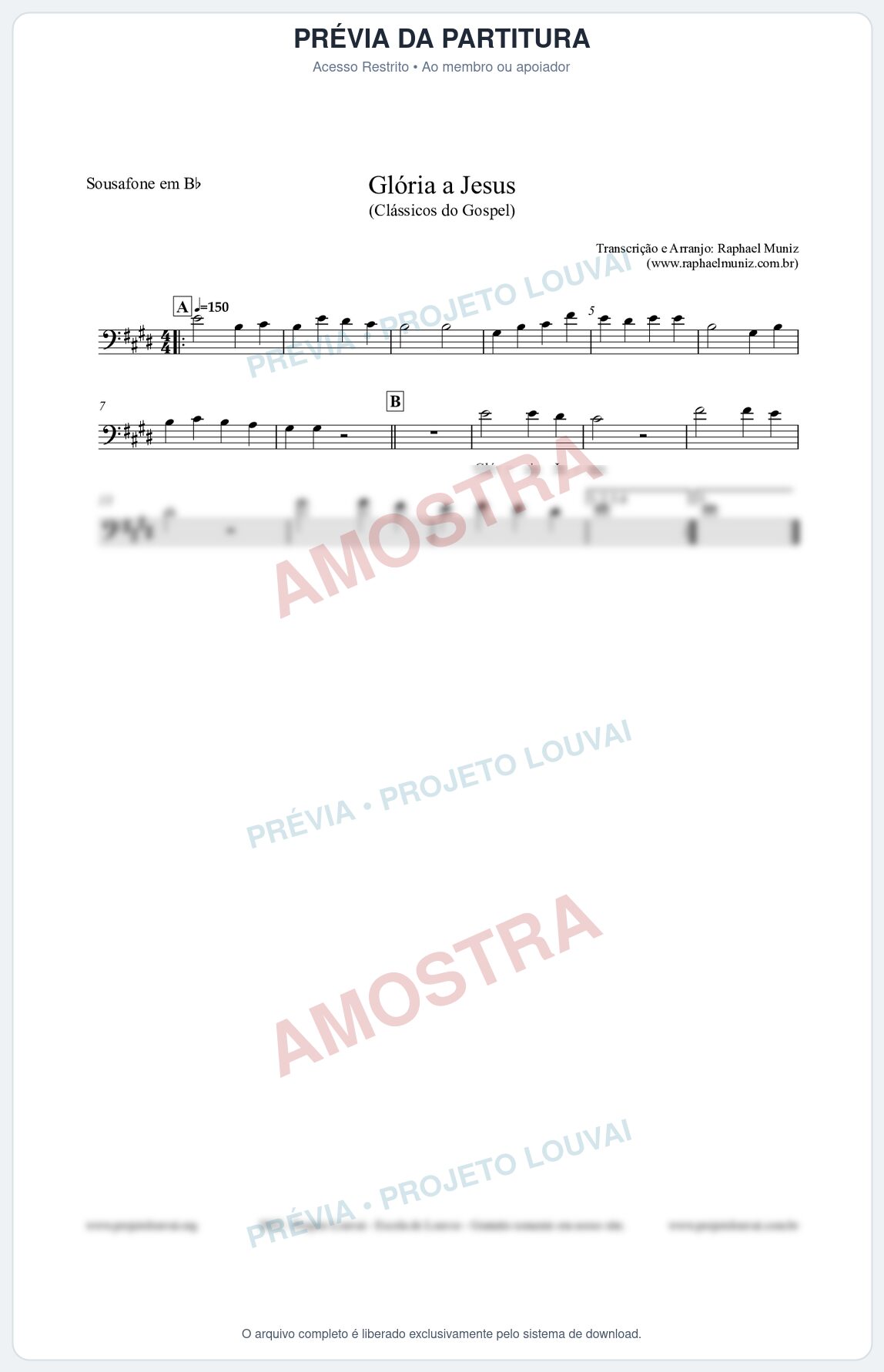 Prévia protegida da primeira página da partitura Partitura para Sousafone em Bb - Glória a Jesus - Harpa Cristã nº23 - Clássicos do Gospel