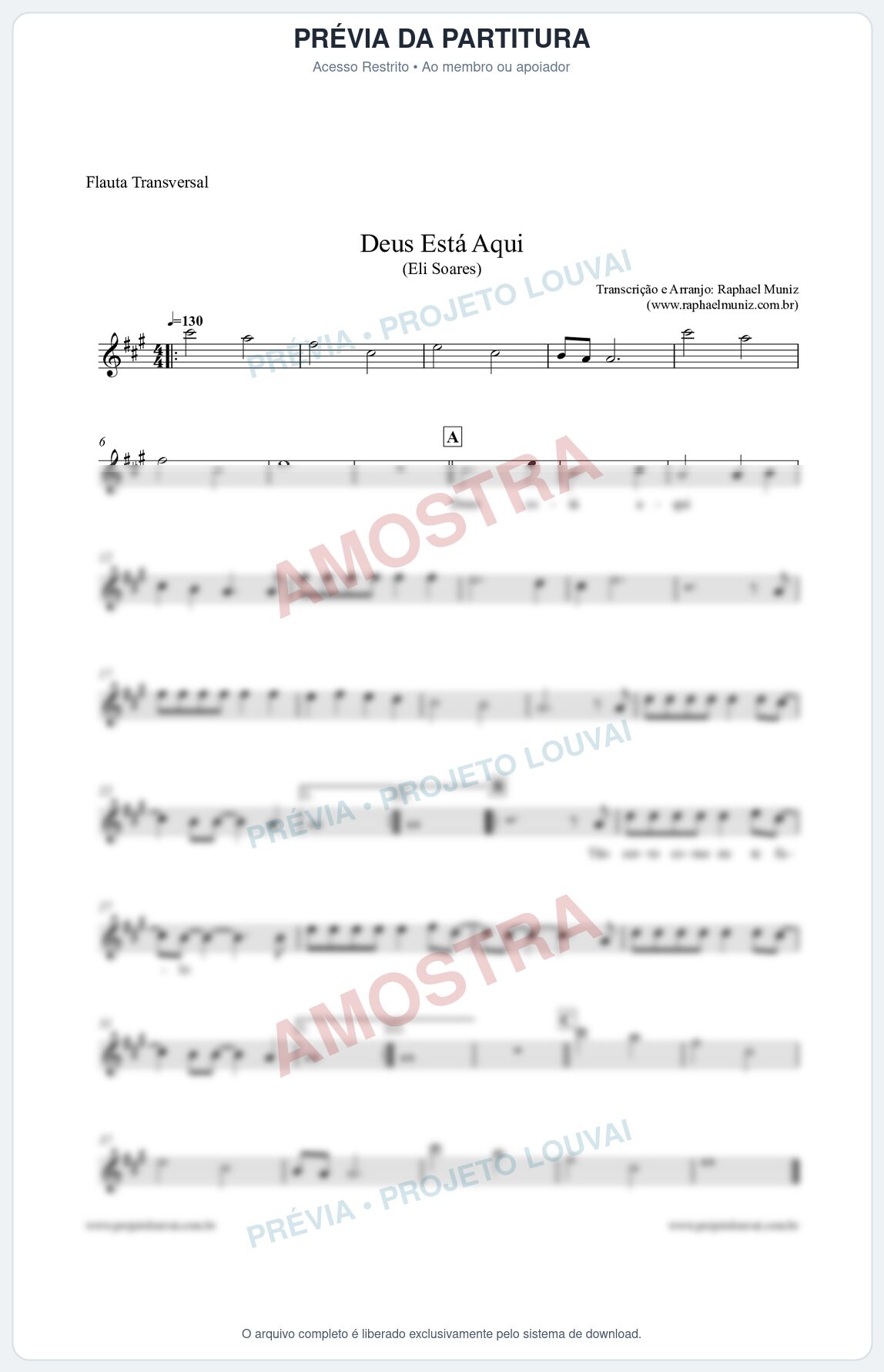 Prévia protegida da primeira página da partitura Partitura para Flauta Transversal - Deus Está Aqui - Eli Soares