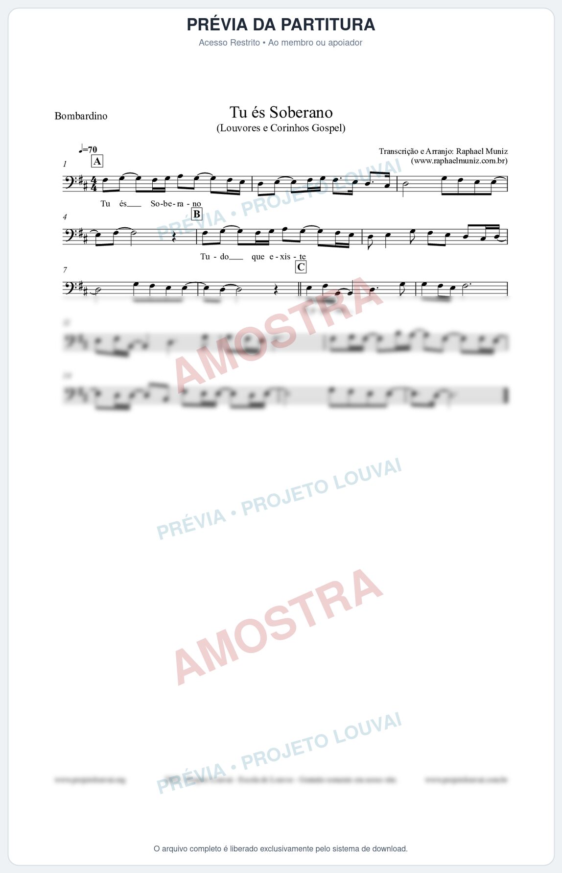 Prévia protegida da primeira página da partitura Partitura para Bombardino - Tu és Soberano - Louvores e Corinhos Gospel