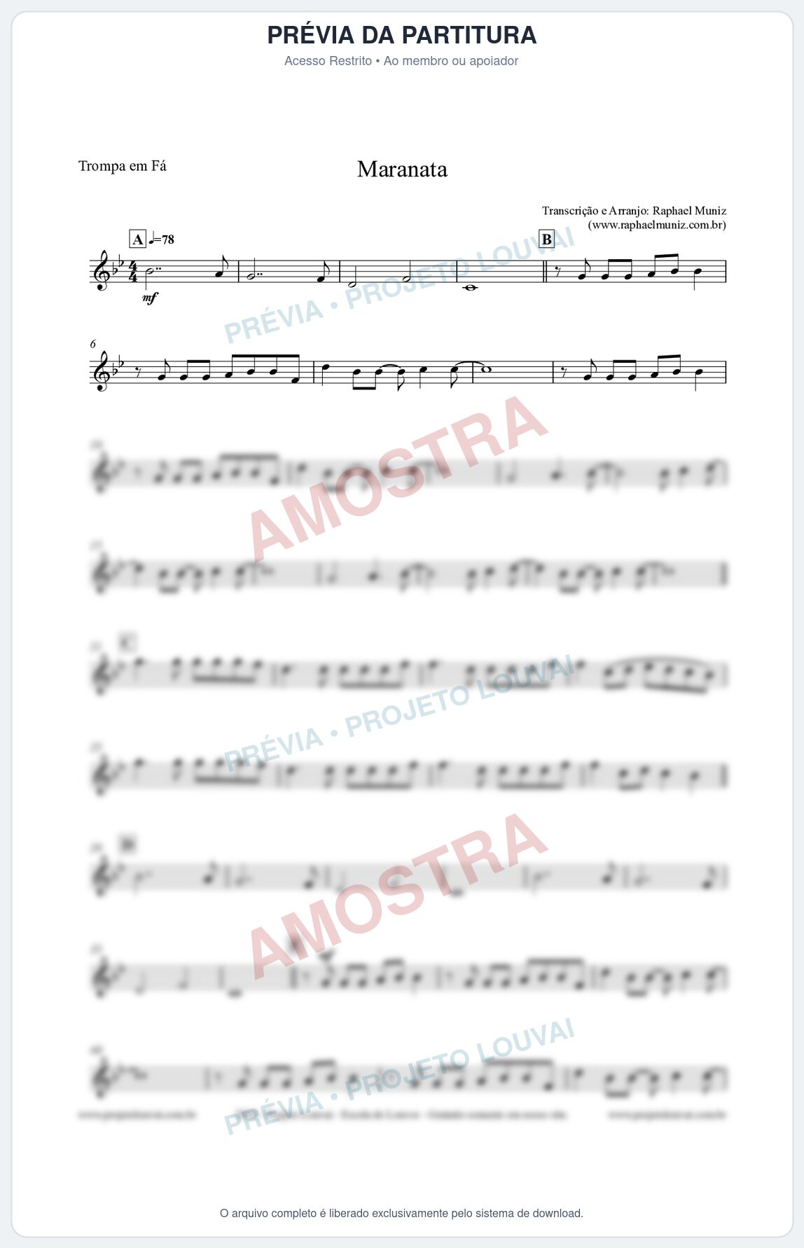 Prévia protegida da primeira página da partitura Partitura para Trompa - Maranata - Avivah
