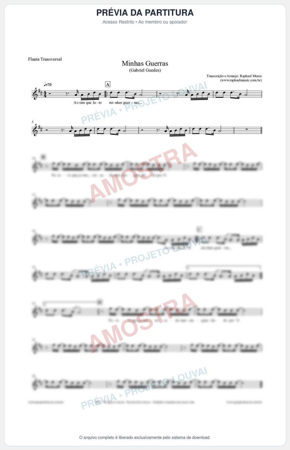 Prévia protegida da primeira página da partitura Partitura para Flauta Transversal - Minhas Guerras - Gabriel Guedes