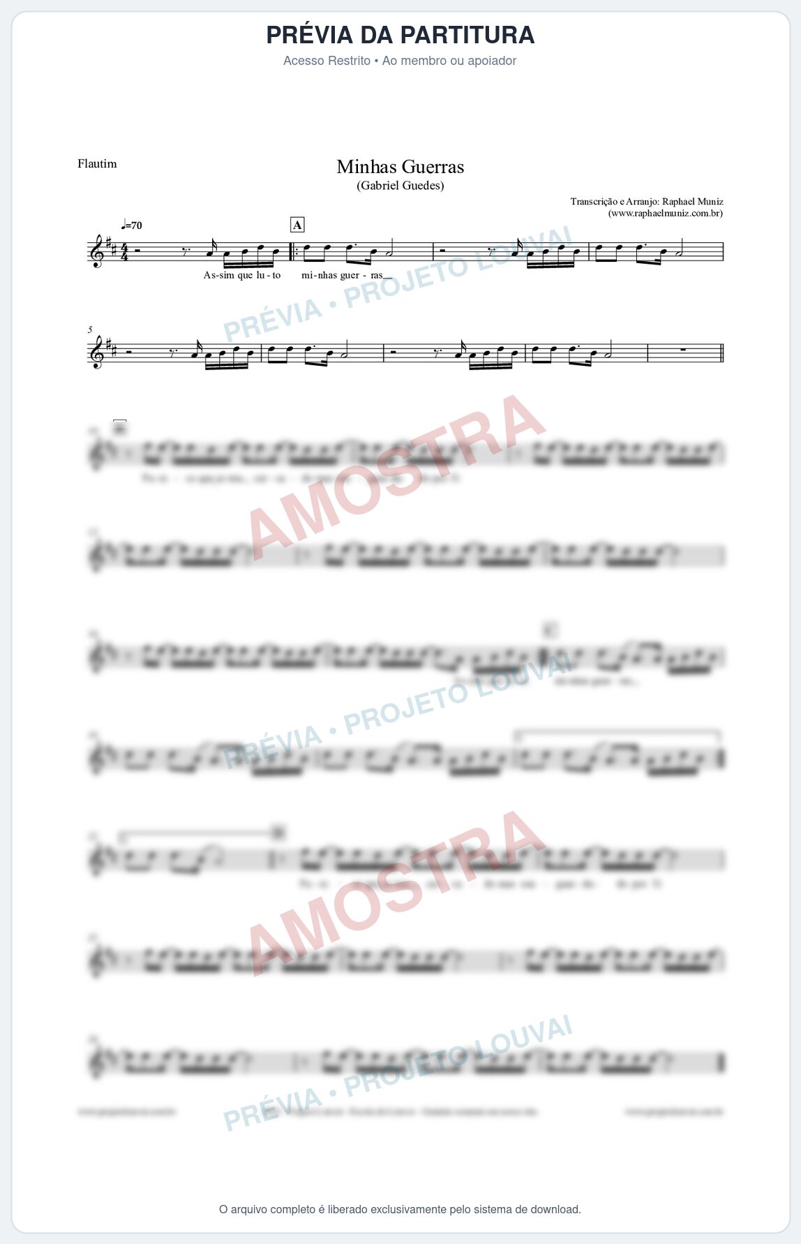 Prévia protegida da primeira página da partitura Partitura para Flautim - Minhas Guerras - Gabriel Guedes
