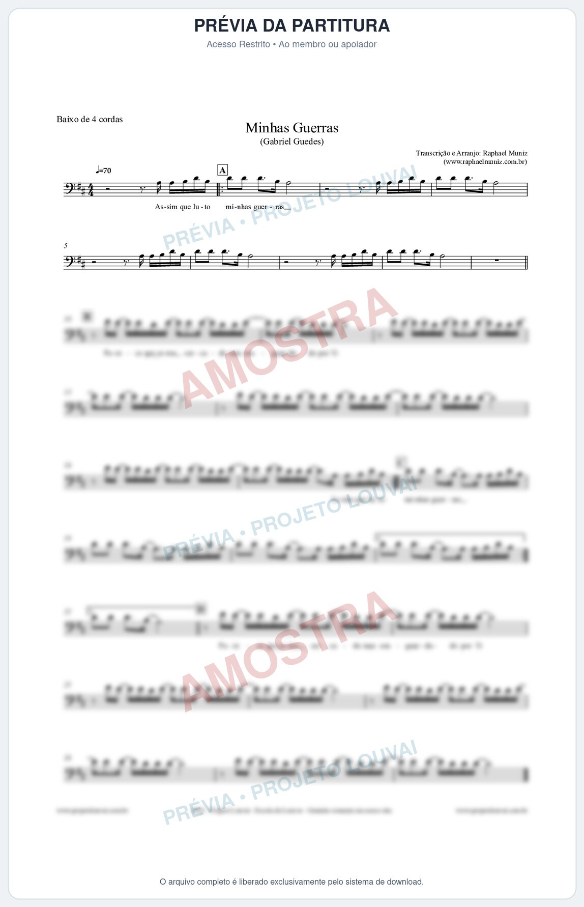 Prévia protegida da primeira página da partitura Partitura para Baixo de 4 cordas - Minhas Guerras - Gabriel Guedes