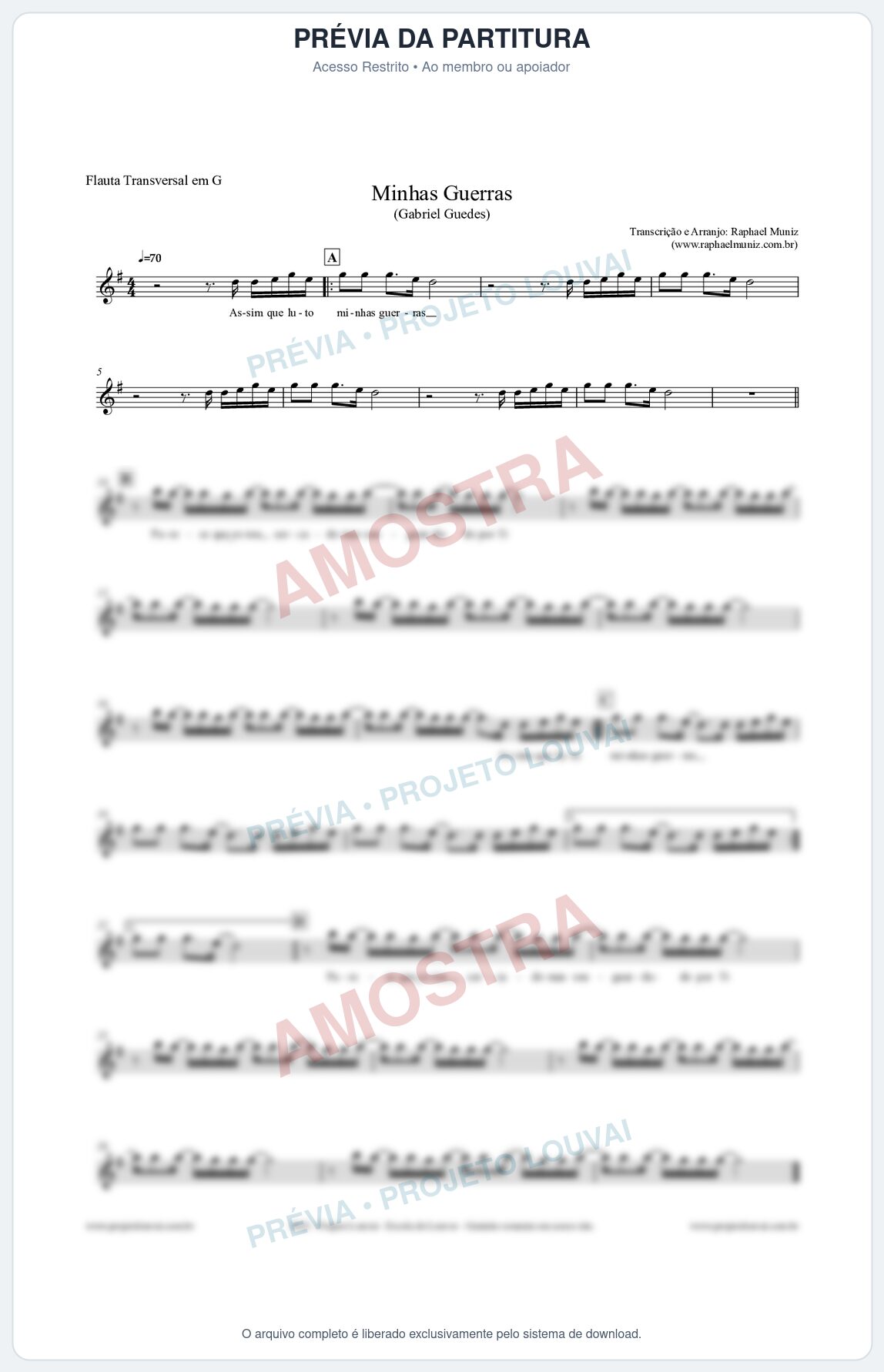Prévia protegida da primeira página da partitura Partitura para Flauta Transversal em G - Minhas Guerras - Gabriel Guedes