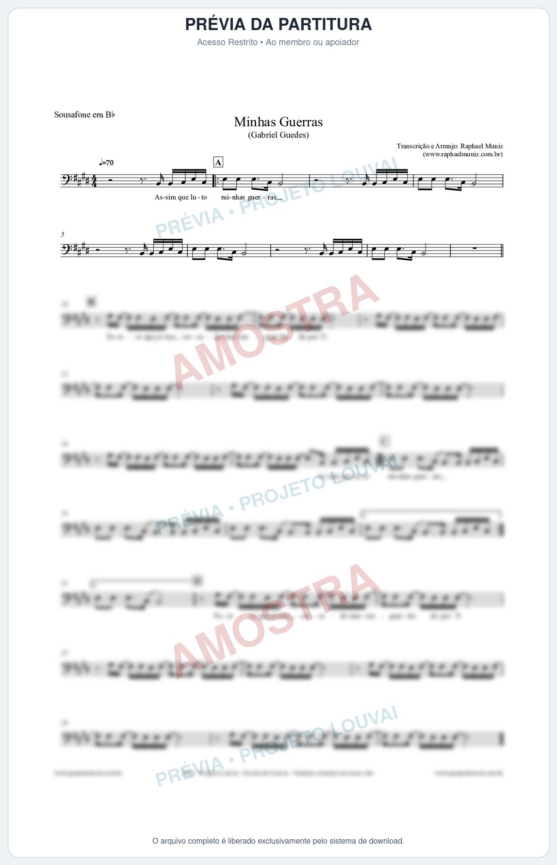 Prévia protegida da primeira página da partitura Partitura para Sousafone em Bb - Minhas Guerras - Gabriel Guedes