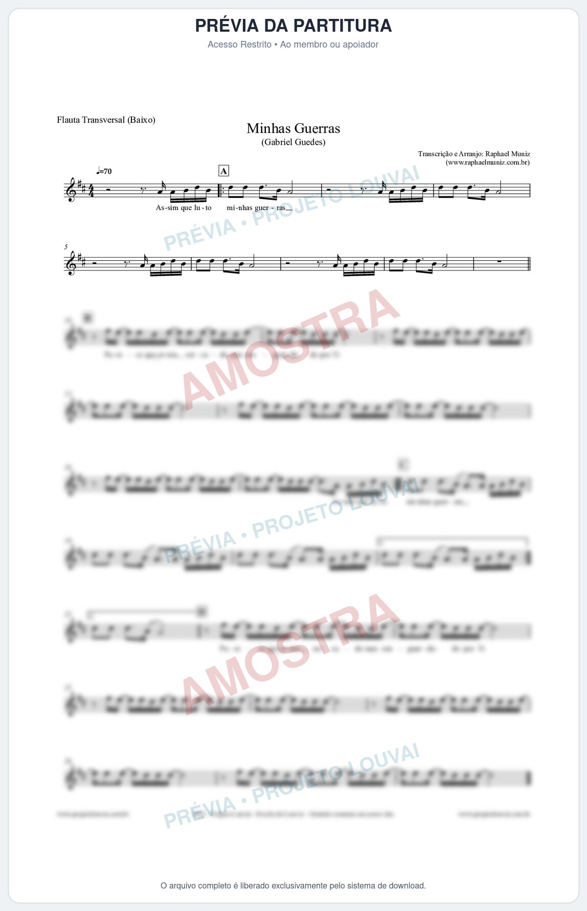 Prévia protegida da primeira página da partitura Partitura para Flauta Transversal (Baixo) - Minhas Guerras - Gabriel Guedes