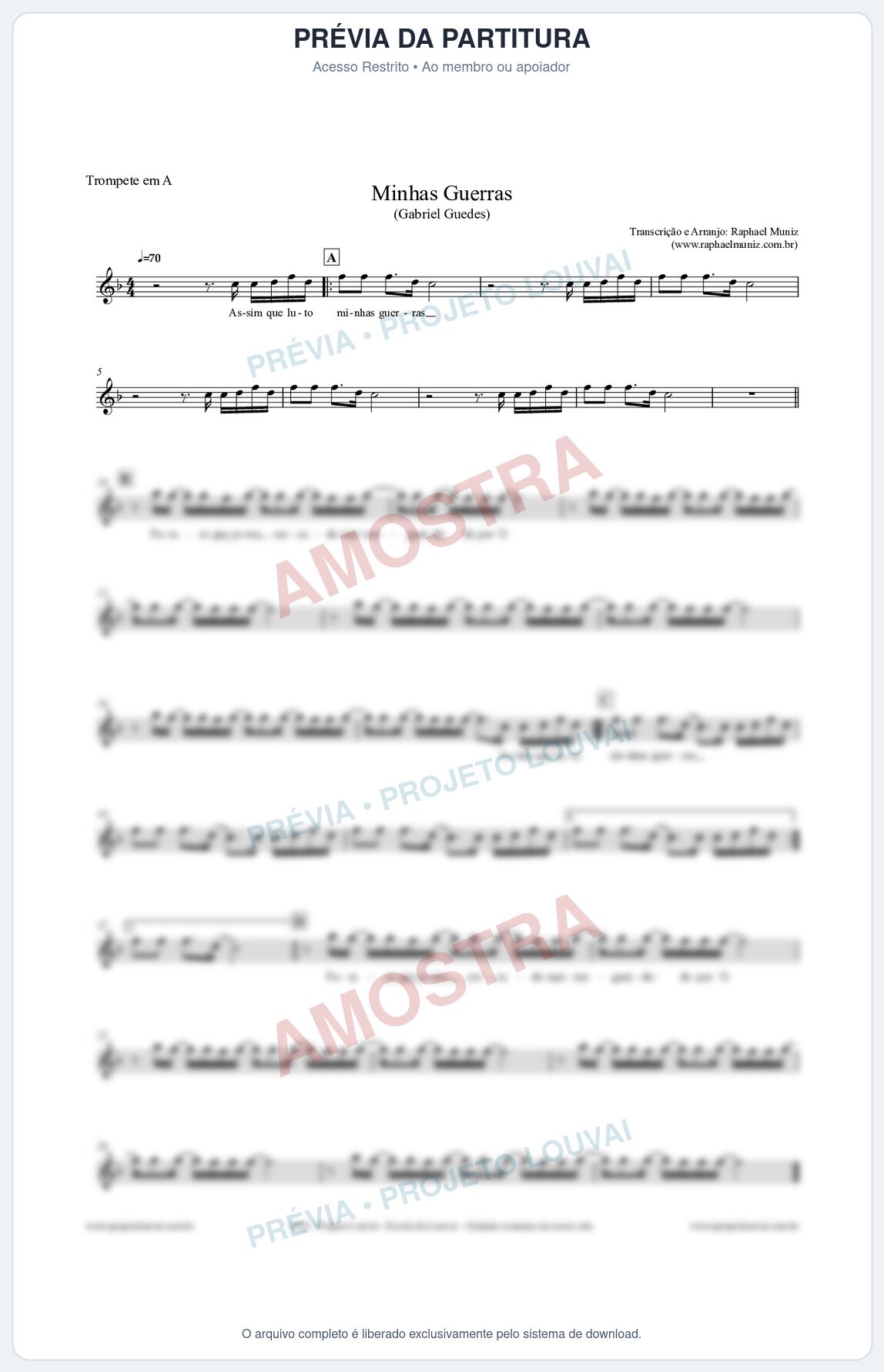 Prévia protegida da primeira página da partitura Partitura para Trompete em A - Minhas Guerras - Gabriel Guedes