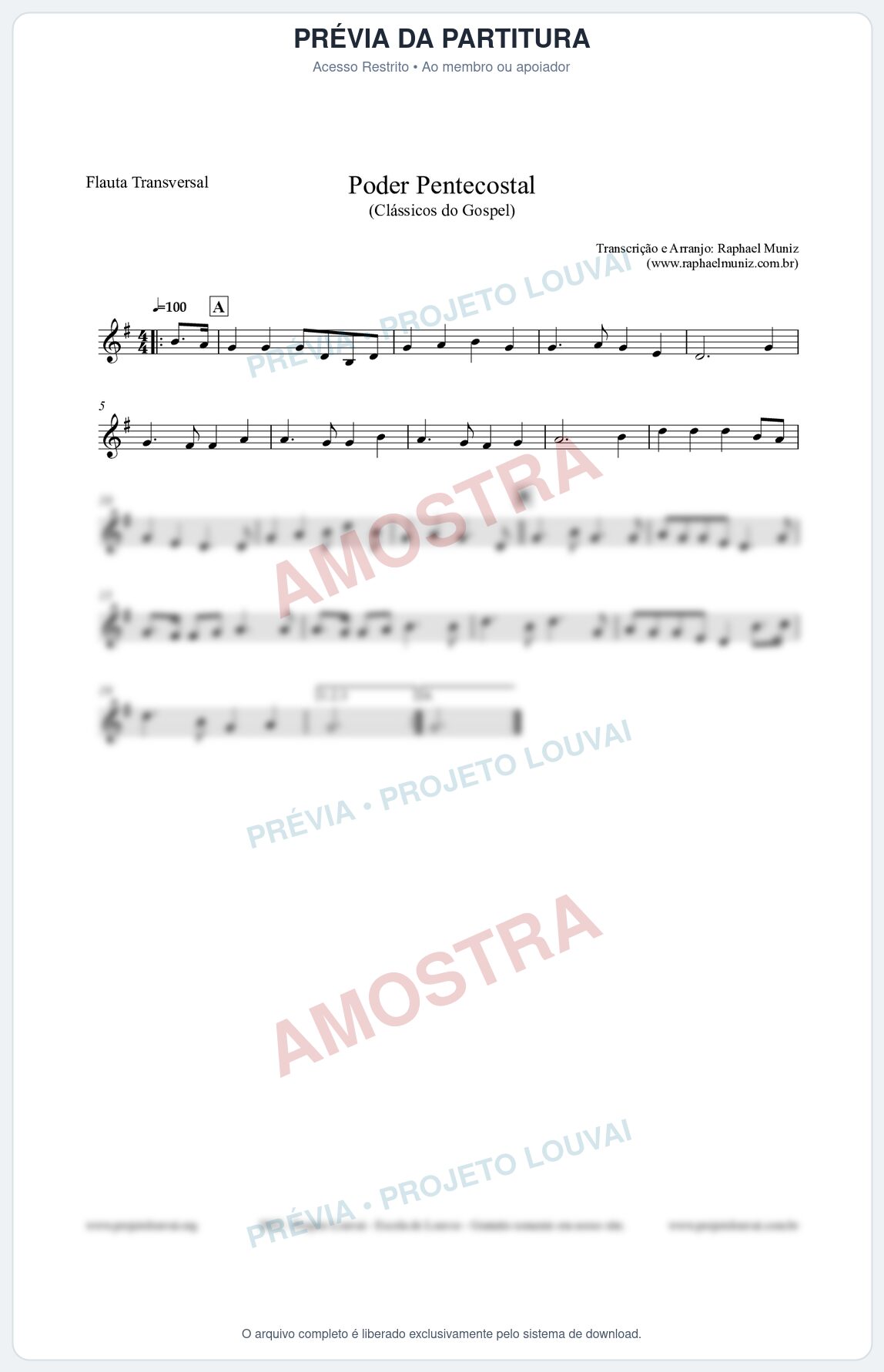 Prévia protegida da primeira página da partitura Partitura para Flauta Transversal - Poder Pentecostal - Harpa Cristã nº24 - Clássicos do Gospel