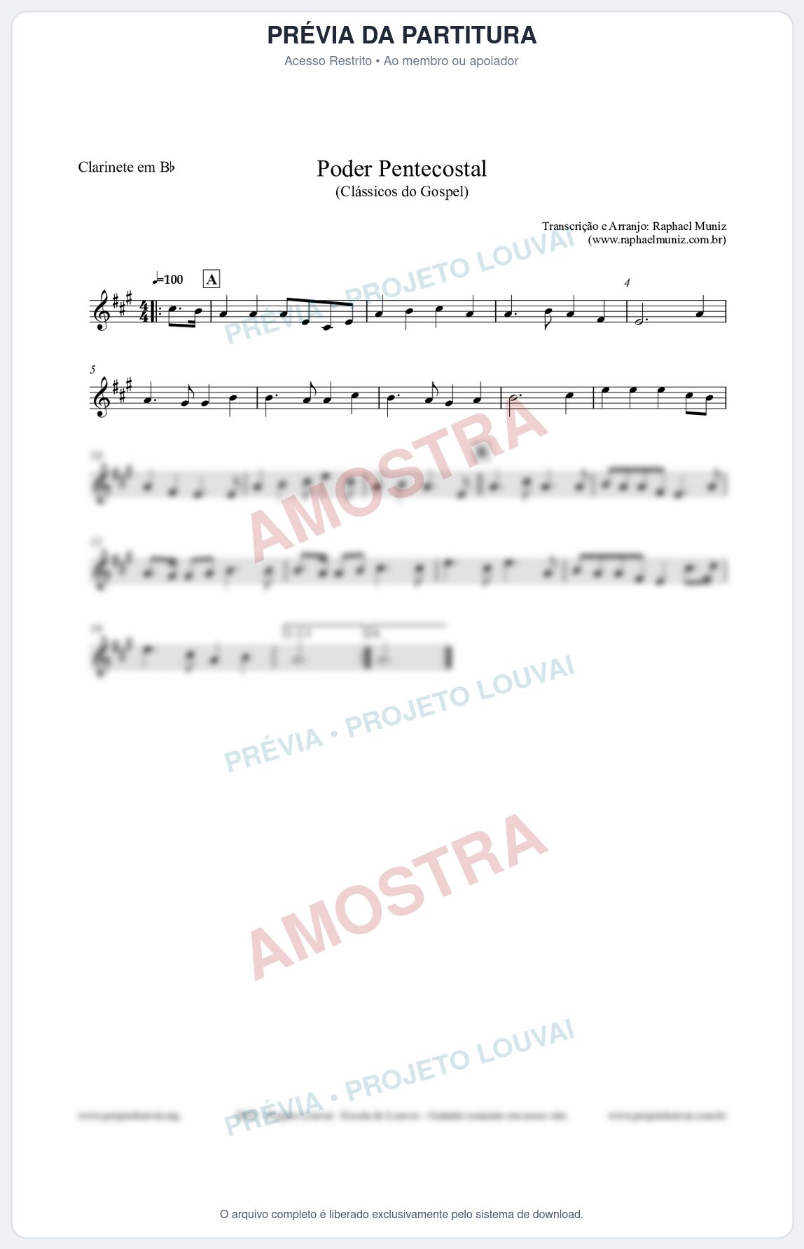 Prévia protegida da primeira página da partitura Partitura para Clarinete em Bb - Poder Pentecostal - Harpa Cristã nº24 - Clássicos do Gospel